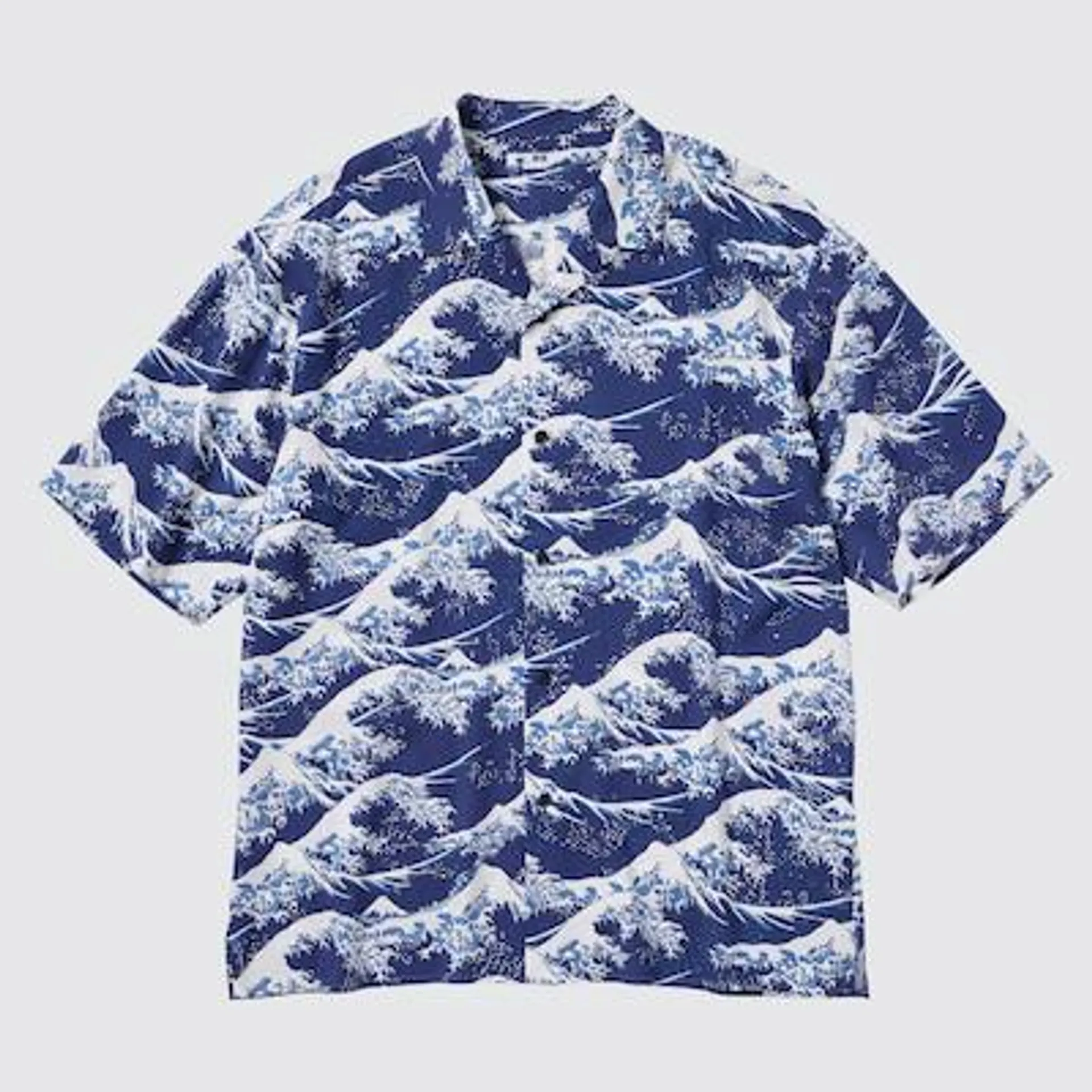 Printed Open Collar Short-Sleeve Shirt (Hokusai)