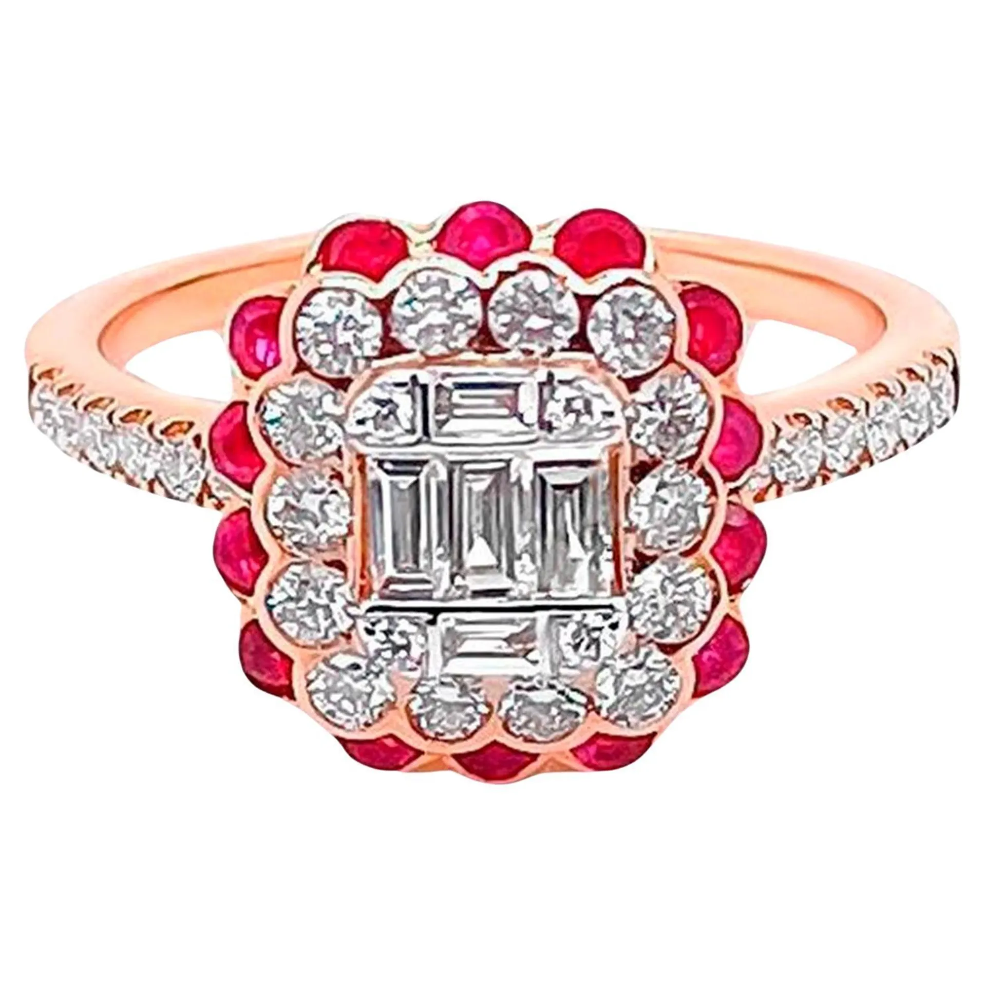 Ruby And Diamond Illusion Set Ring 1.51 Carats 18K Yellow Gold