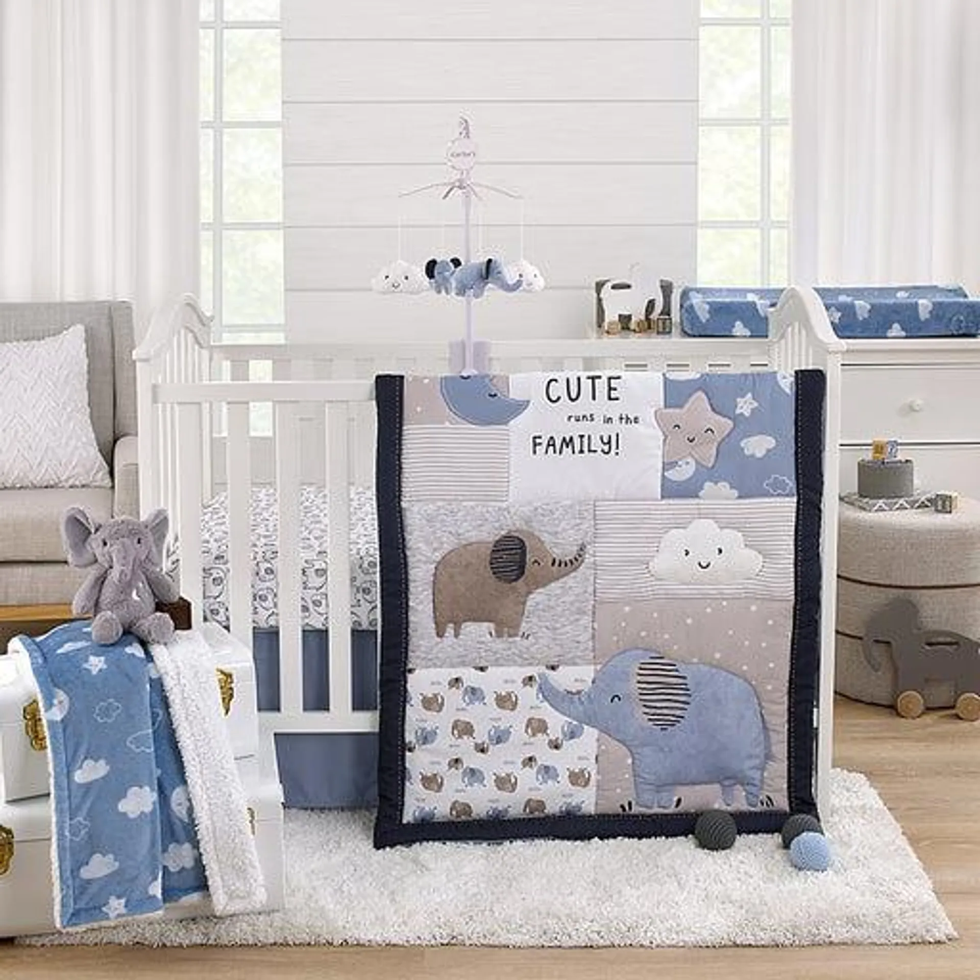 Carter's Blue Elephant - 3 Piece Nursery Crib Bedding Set