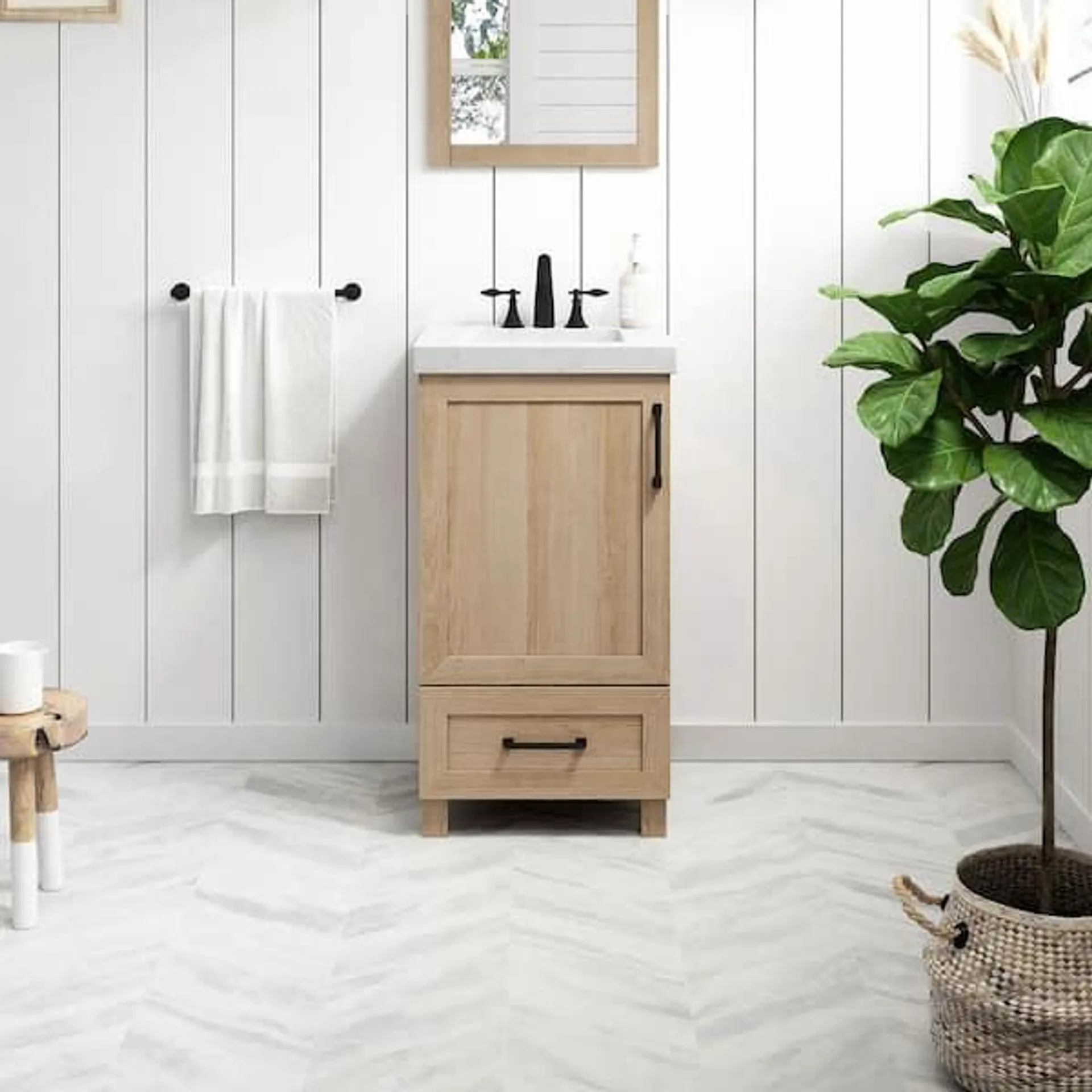 Tobana 18 in. Single Sink Weathered Tan Bath Vanity with White Ceramic Top (Assembled)