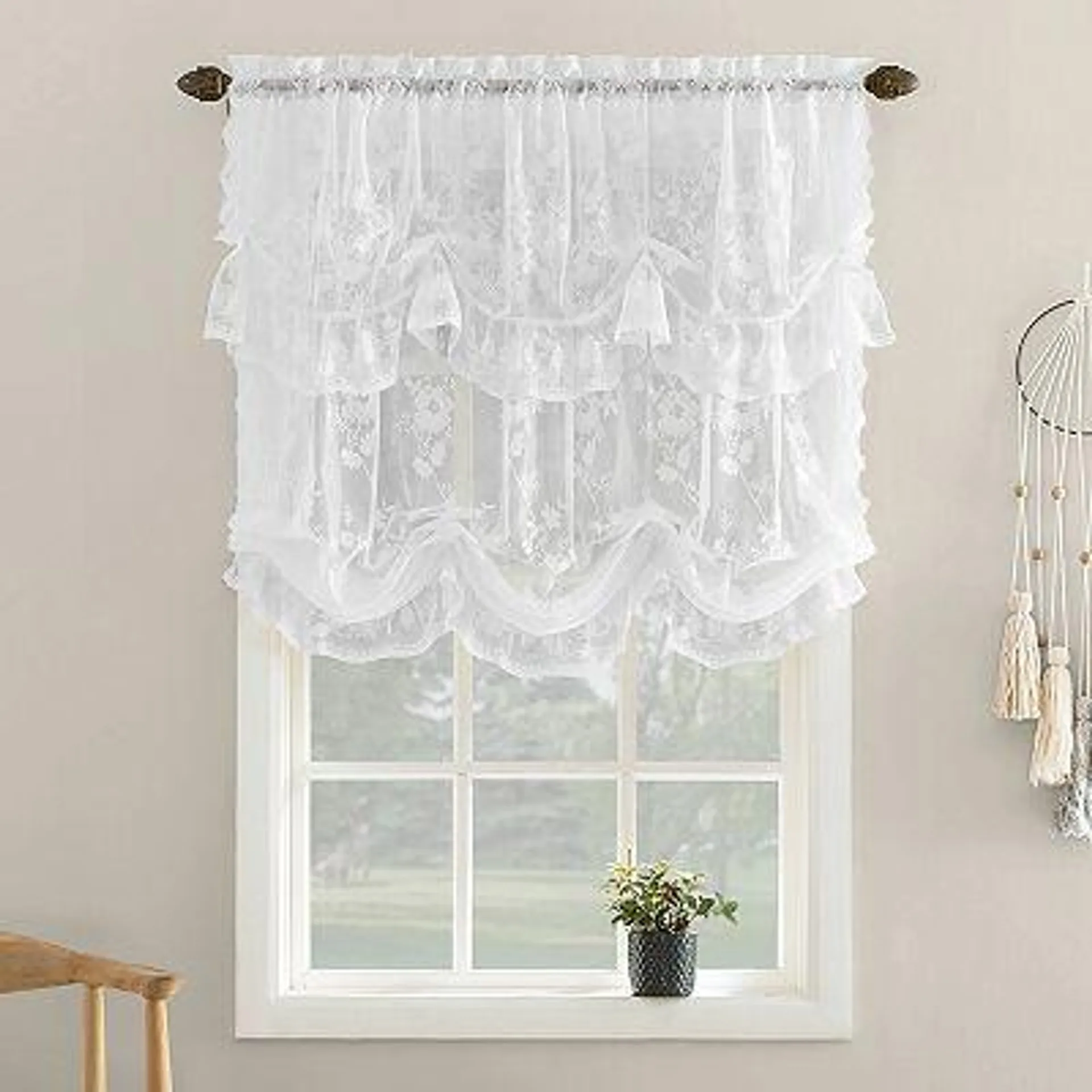 No. 918 Alison Floral Lace Sheer Rod Pocket Window Tie-Up Shade