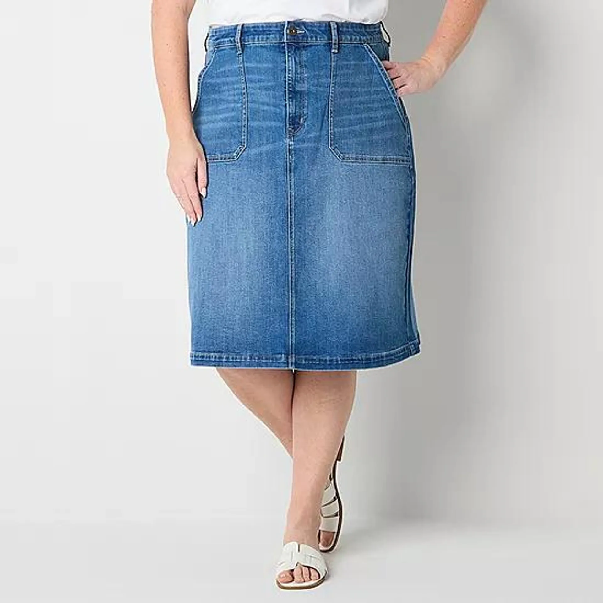 St. John's Bay Womens Denim Skirt-Plus