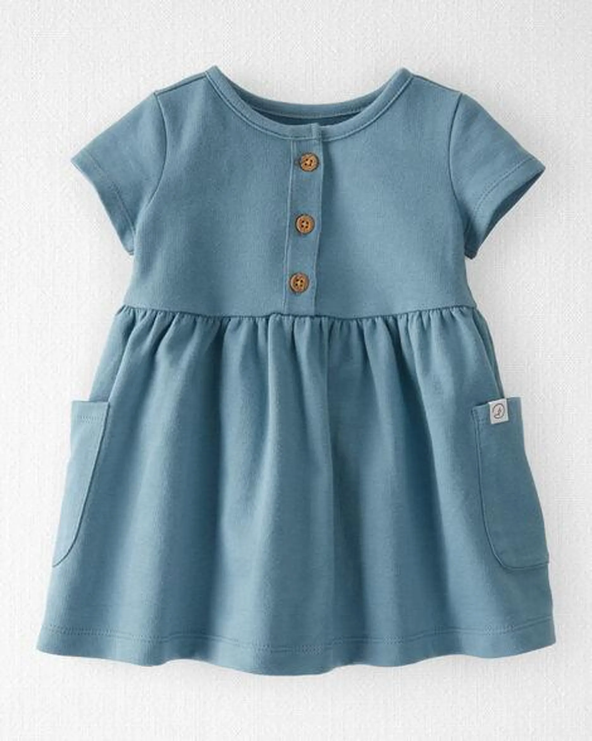 Baby Organic Cotton Pocket Dress in Cottage Blue