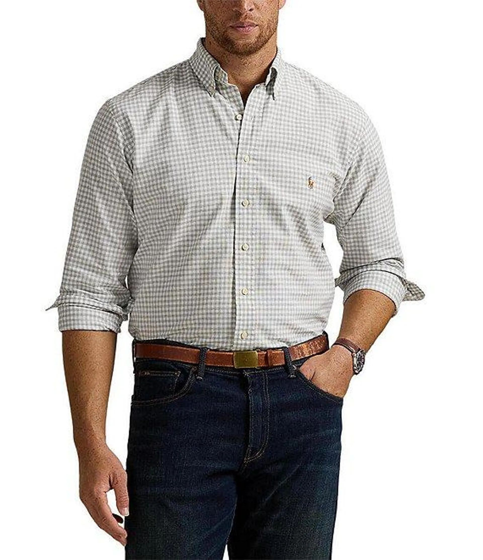 Big & Tall Gingham Oxford Long Sleeve Woven Shirt