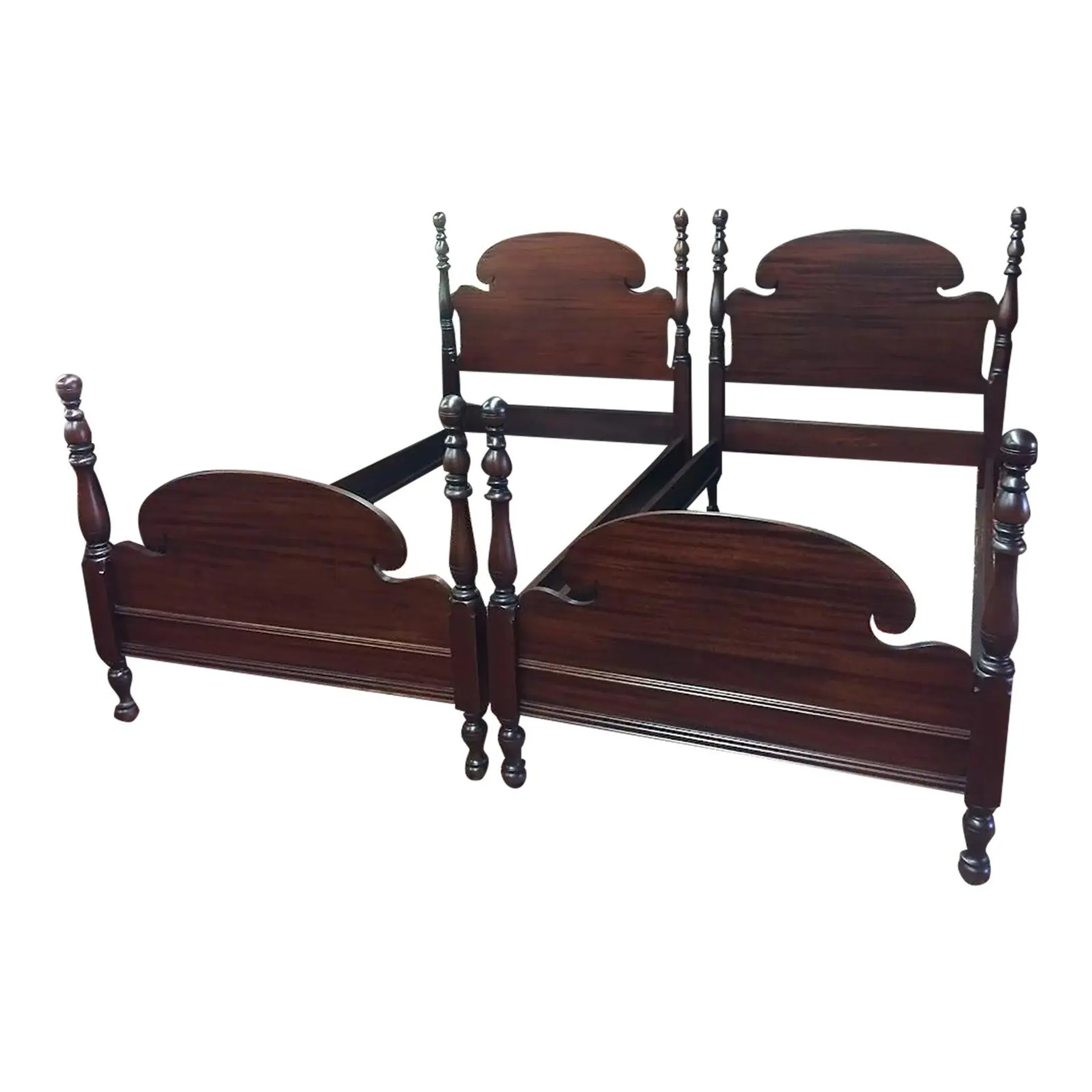 Vintage Twin Beds, Mahogany Twin Beds, Federal Style Twin Bedframes, the Pair