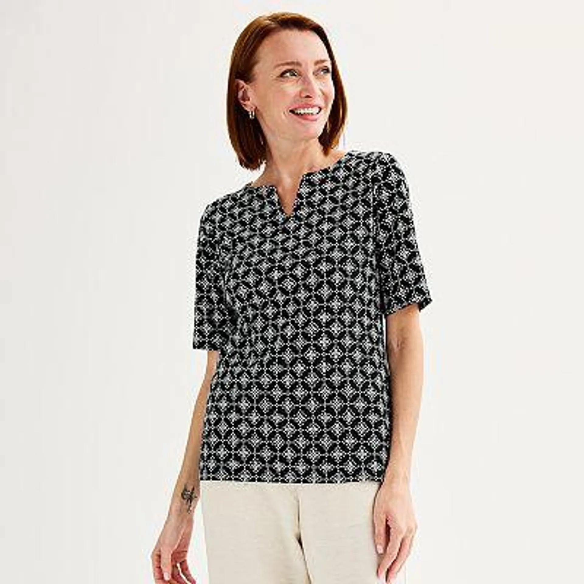 Women's Croft & Barrow® Elbow-Sleeve Splitneck Top