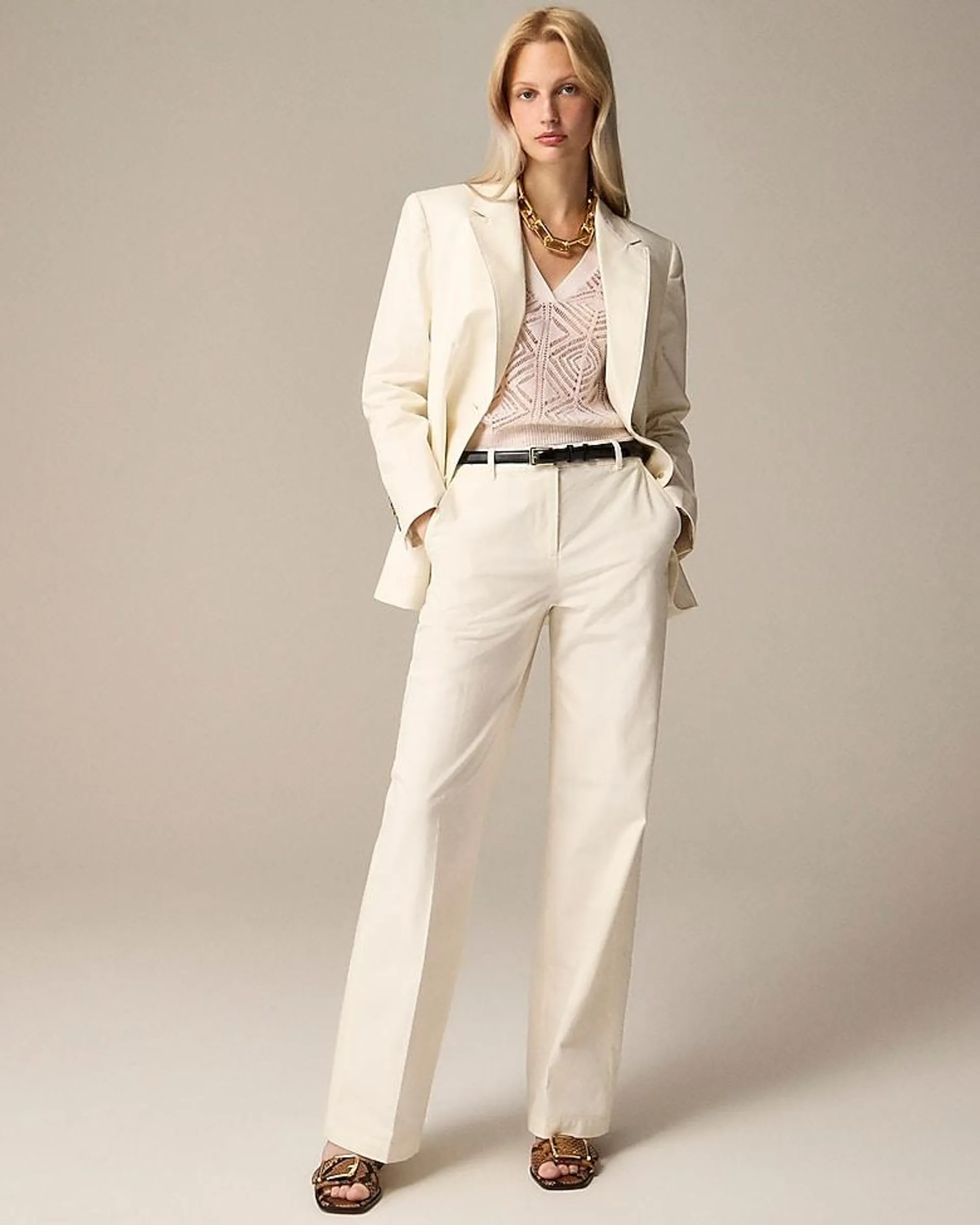 Full-length wide-leg trouser in cotton blend