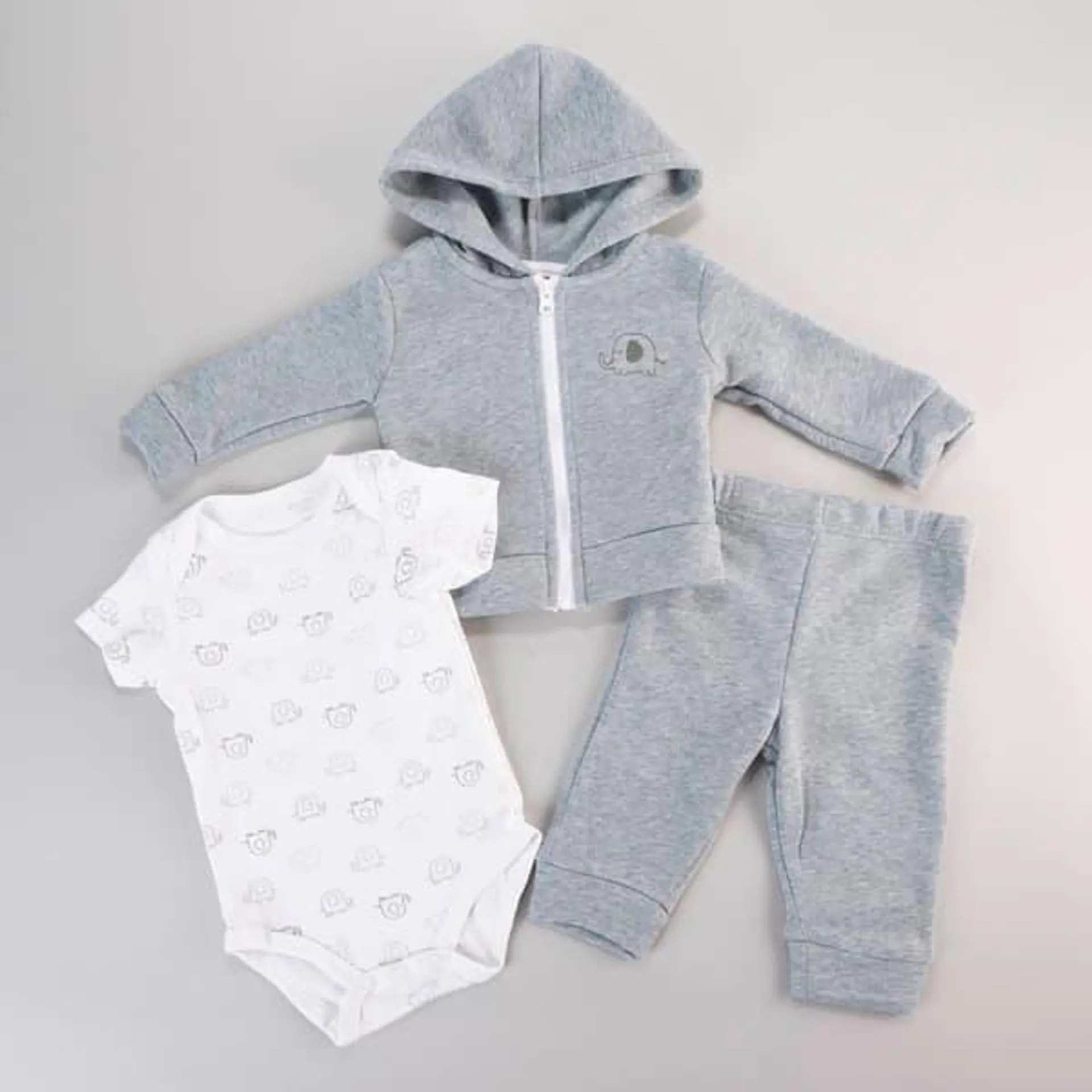 Baby Boy (NB-9M) mon cheri baby 3pc. Elephant Hoodie Fleece Set