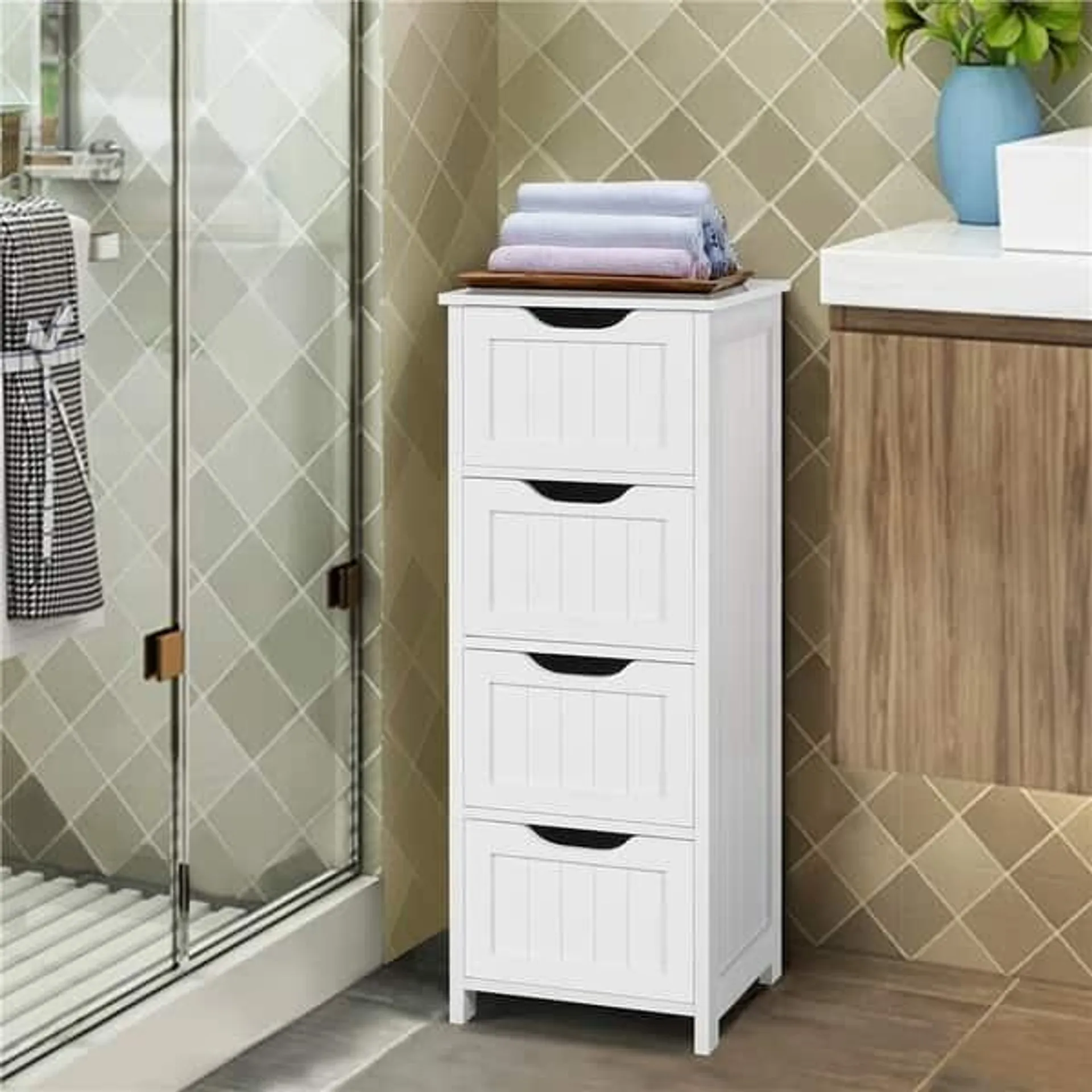 Yaheetech Bathroom Floor Cabinet Slim Bath Cabinet with 4 Drawers