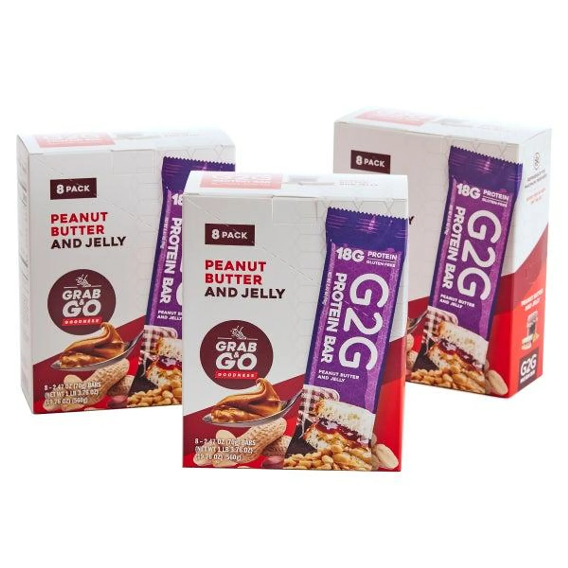 G2G 3-pack Peanut Butter & Jelly Protein Bars, 24-count