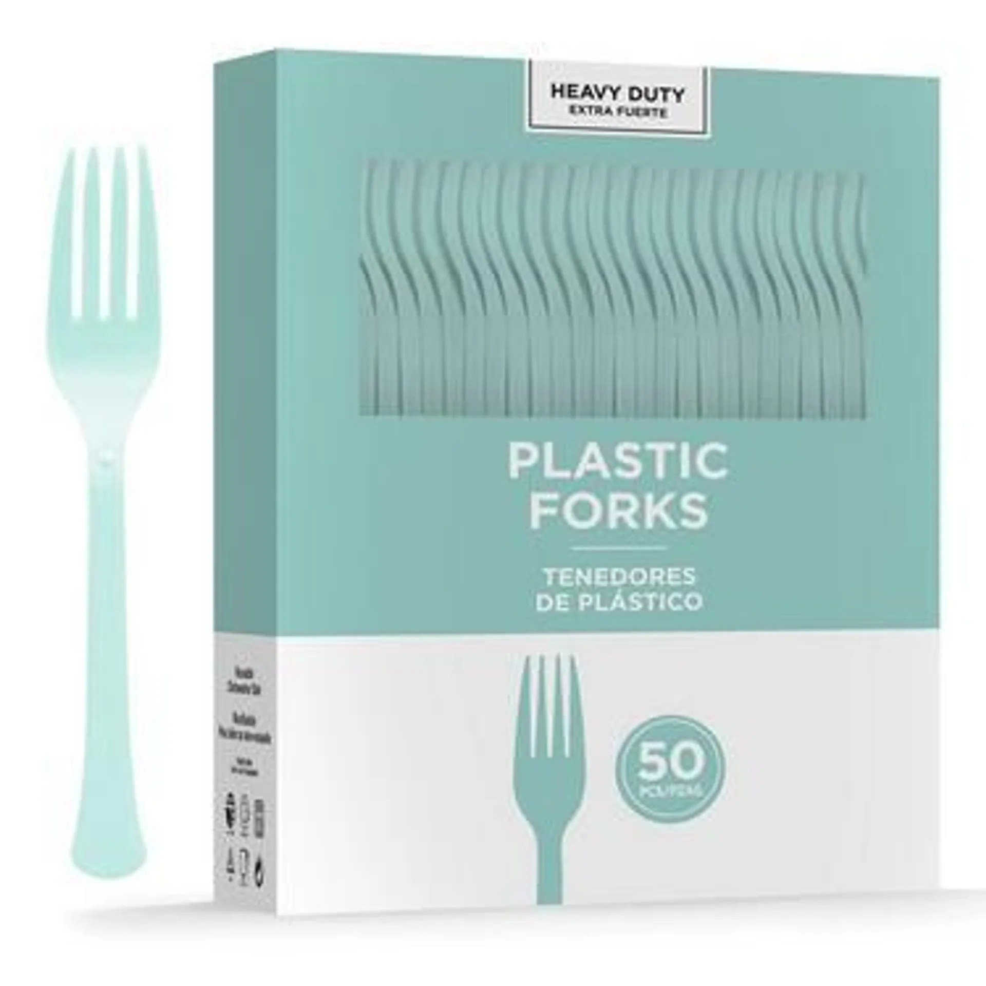 Robin's Egg Blue Heavy-Duty Plastic Forks, 50ct