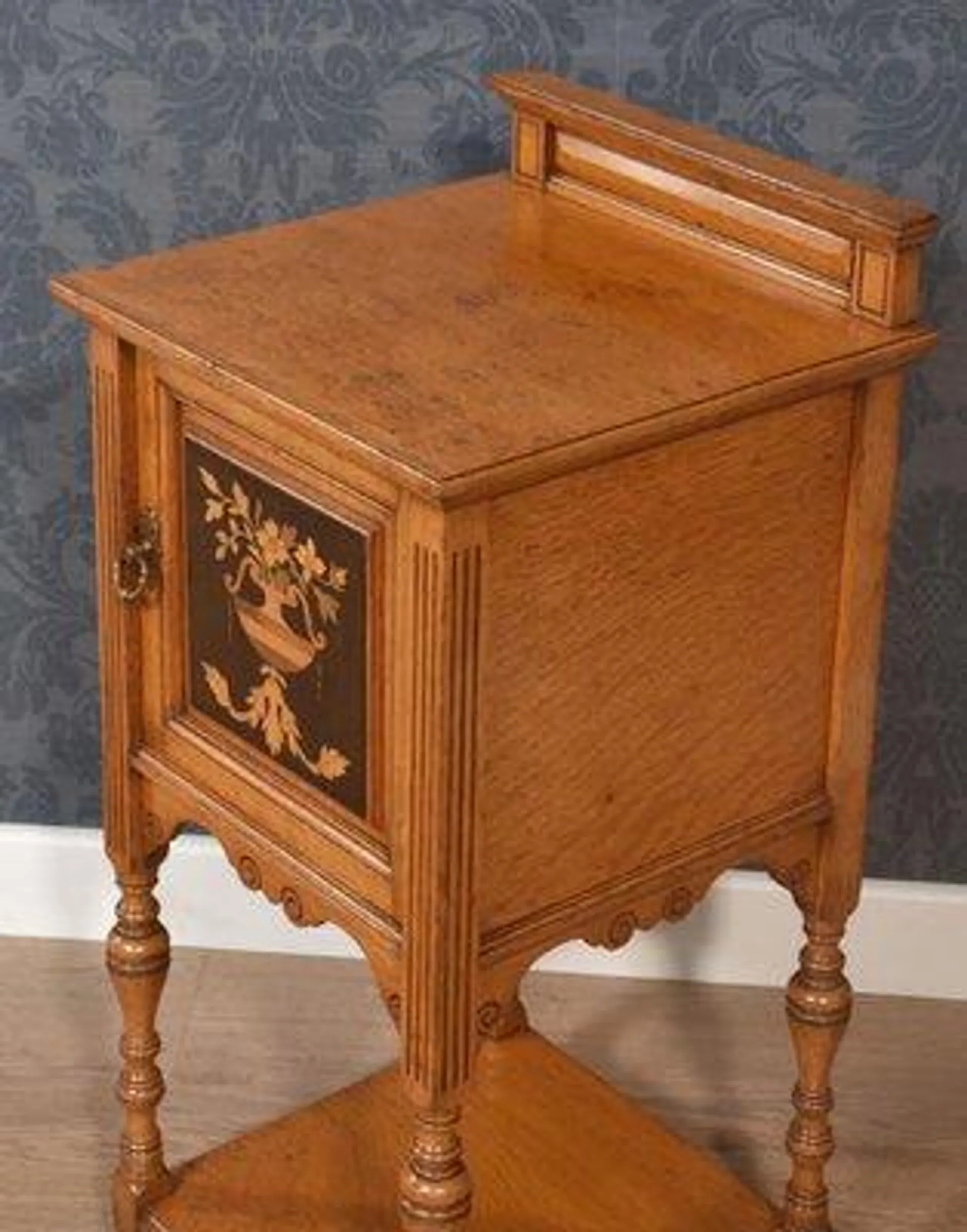 Marquetry Inlaid Oak Cabinet