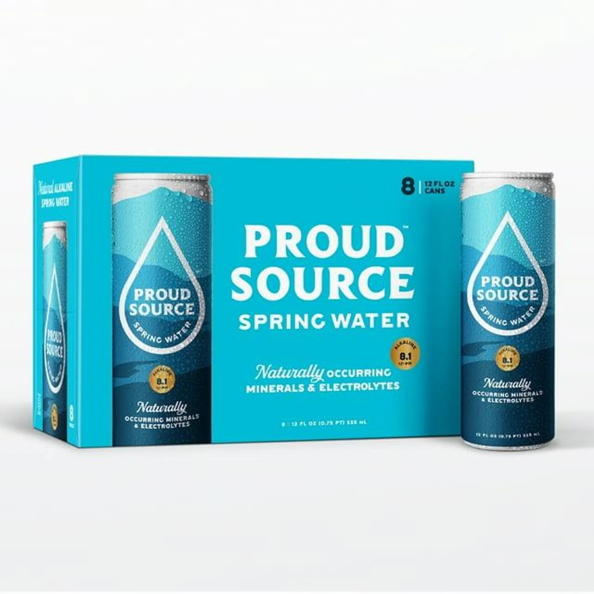 Proud Source Natural Spring Alkaline Water, 12 fl oz 8 Pack Cans