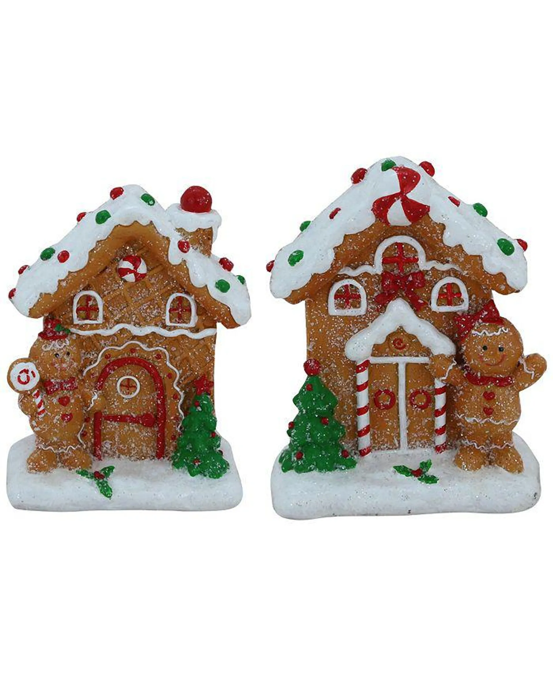 5" Gingerbread Houses With Gingerbread Boy and Girl Christmas Decoration, Set of 2