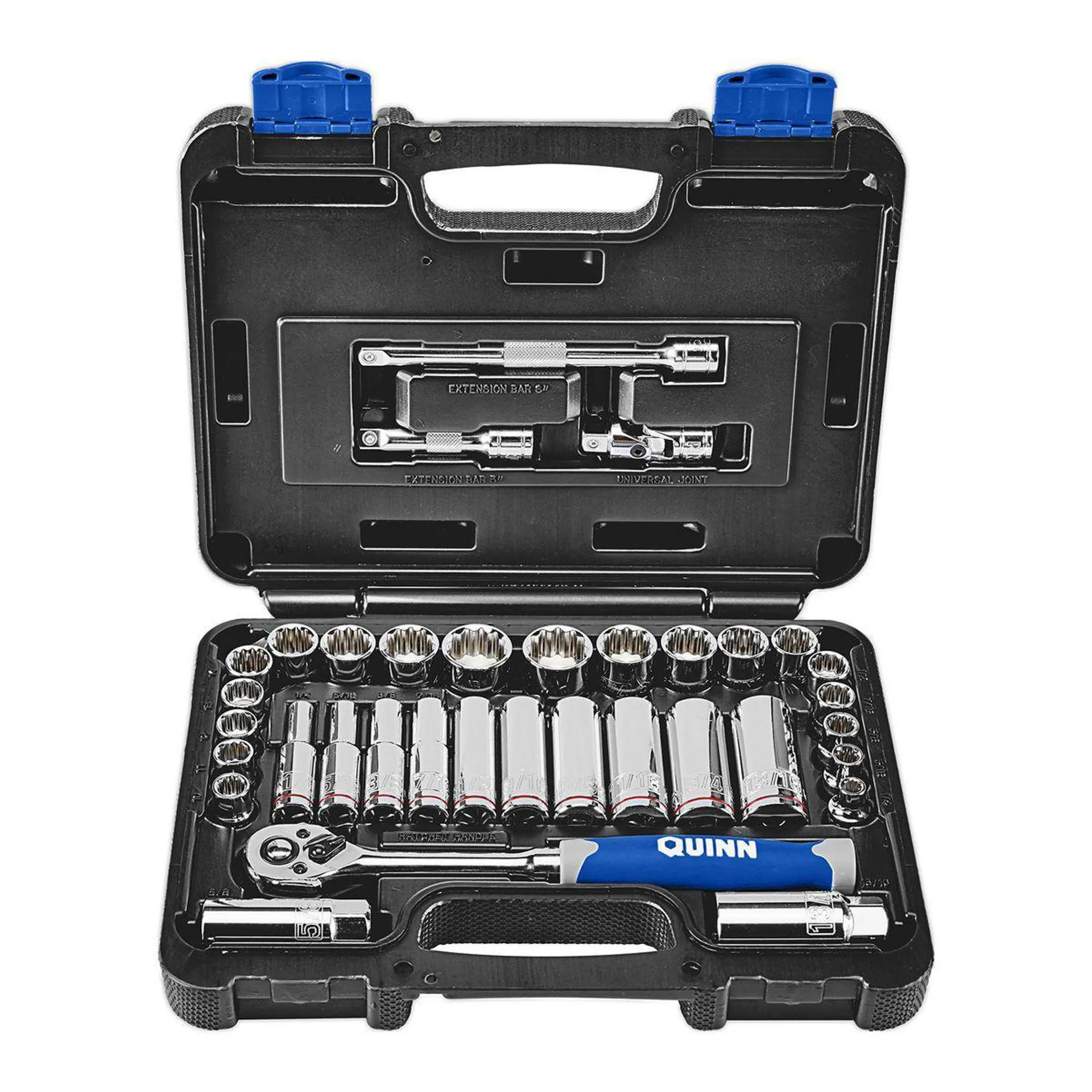 QUINN 3/8 in. Drive SAE and Metric High Visibility Socket Set, 35-Piece