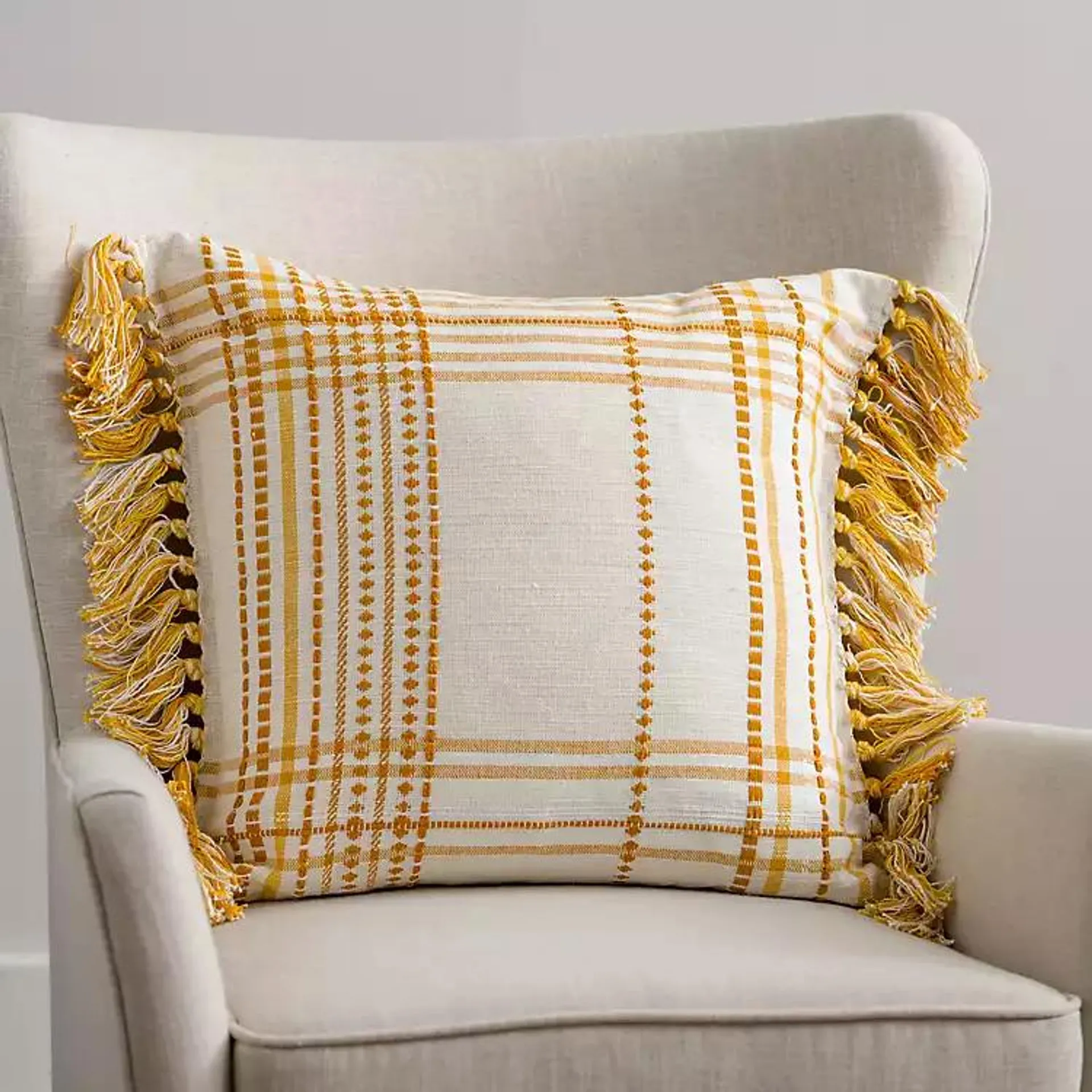 Gold Plaid Reversible Pillow