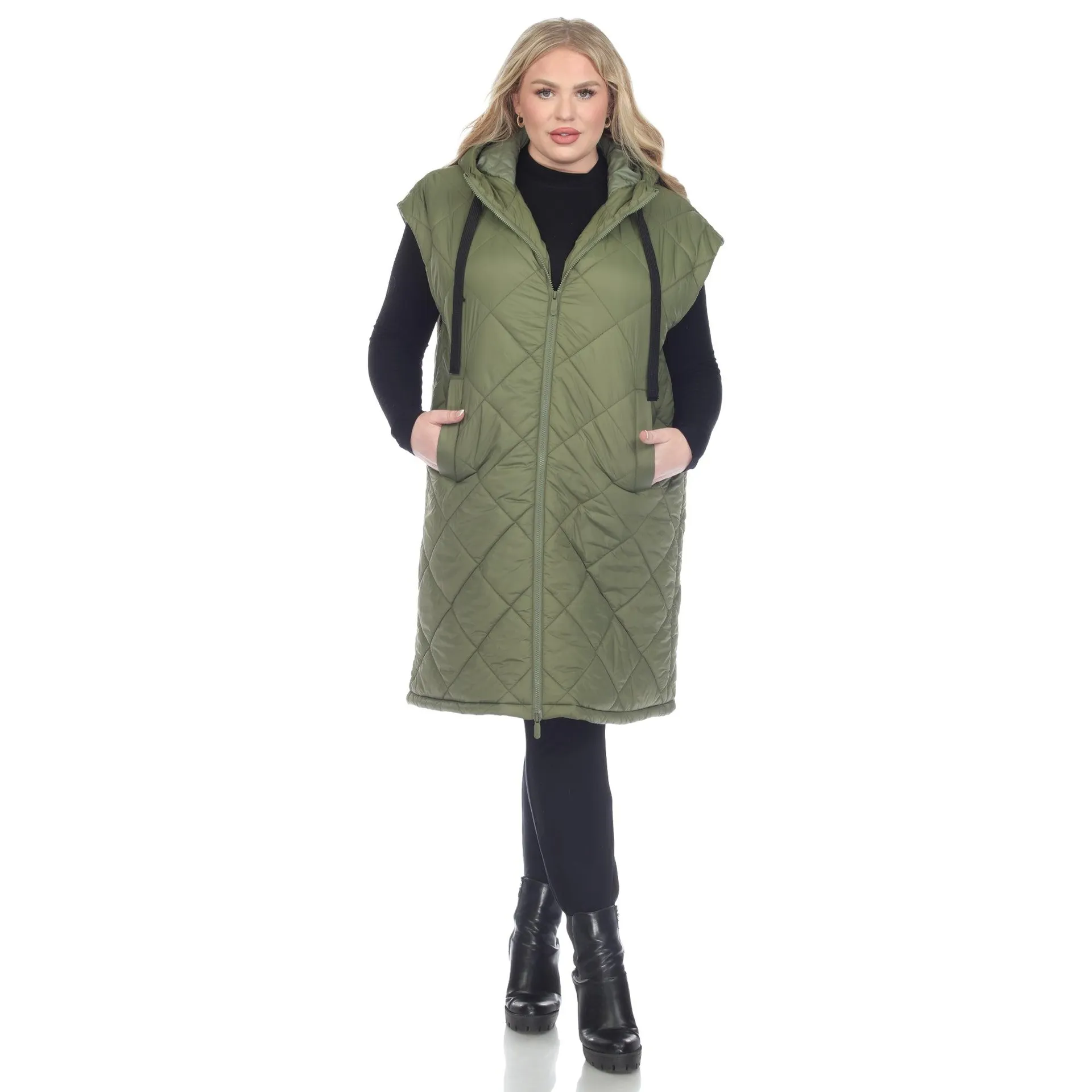 White Mark Women's Diamond Quilted Hooded Puffer Vest - Plus