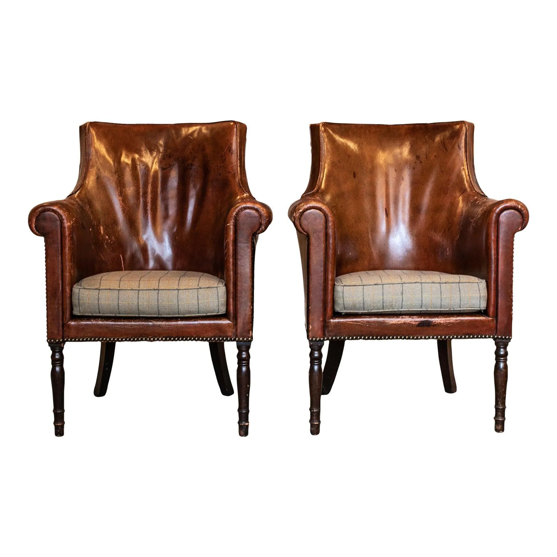 1920s Antique Leather Lounge Chairs - Set of 2