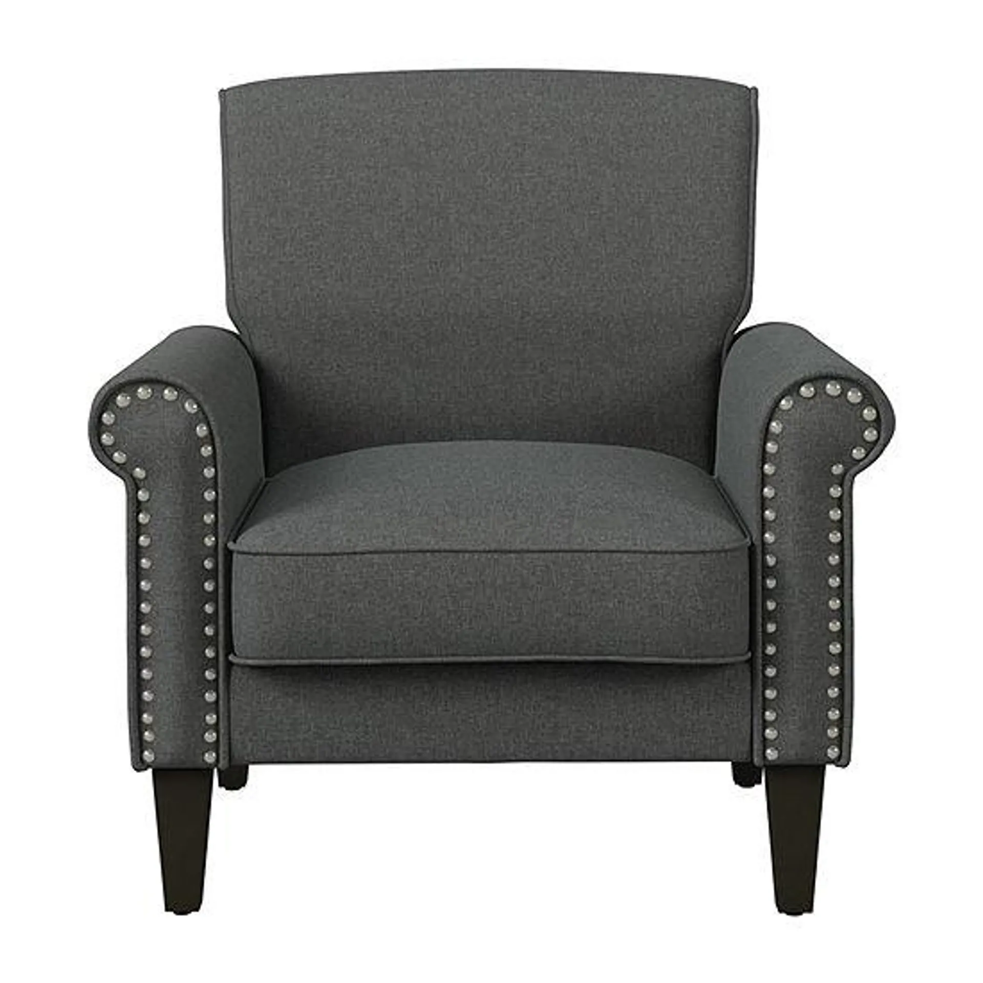 Jean Traditional Rolled Arm Accent Chair with Pewter Nailheads in Linen