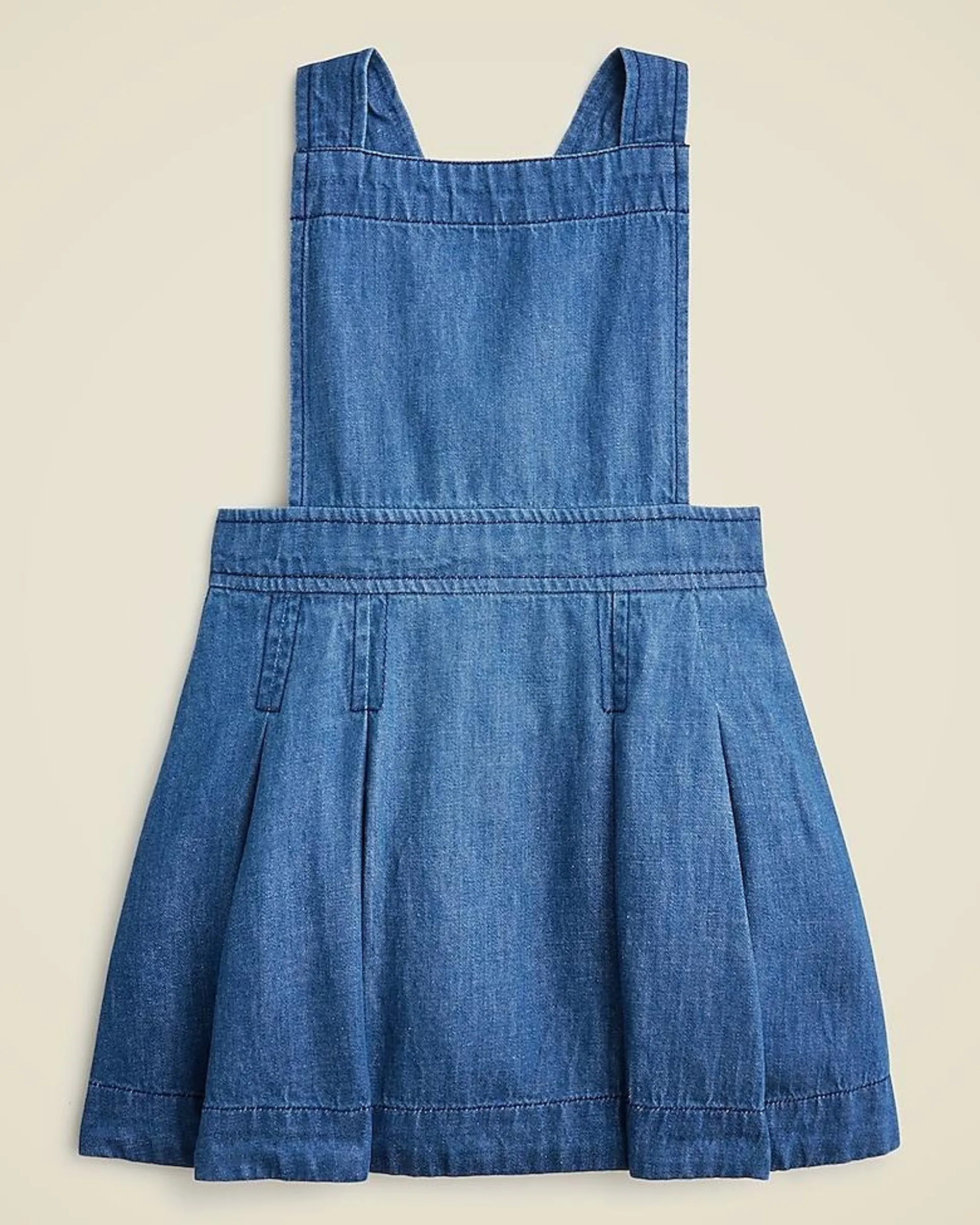 Girls' pinafore dress in drapey denim