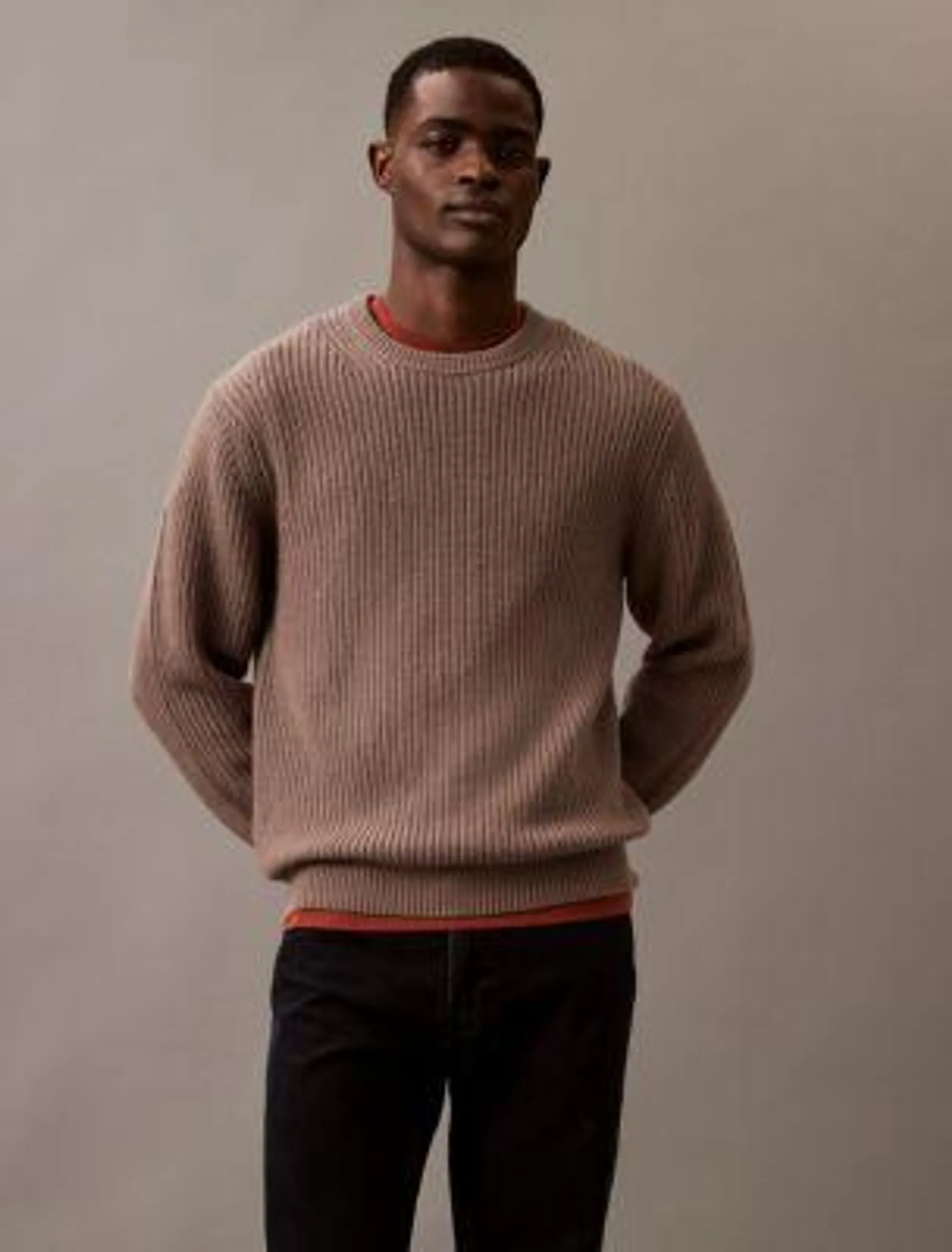 Wool Rib Blend Crewneck Sweater