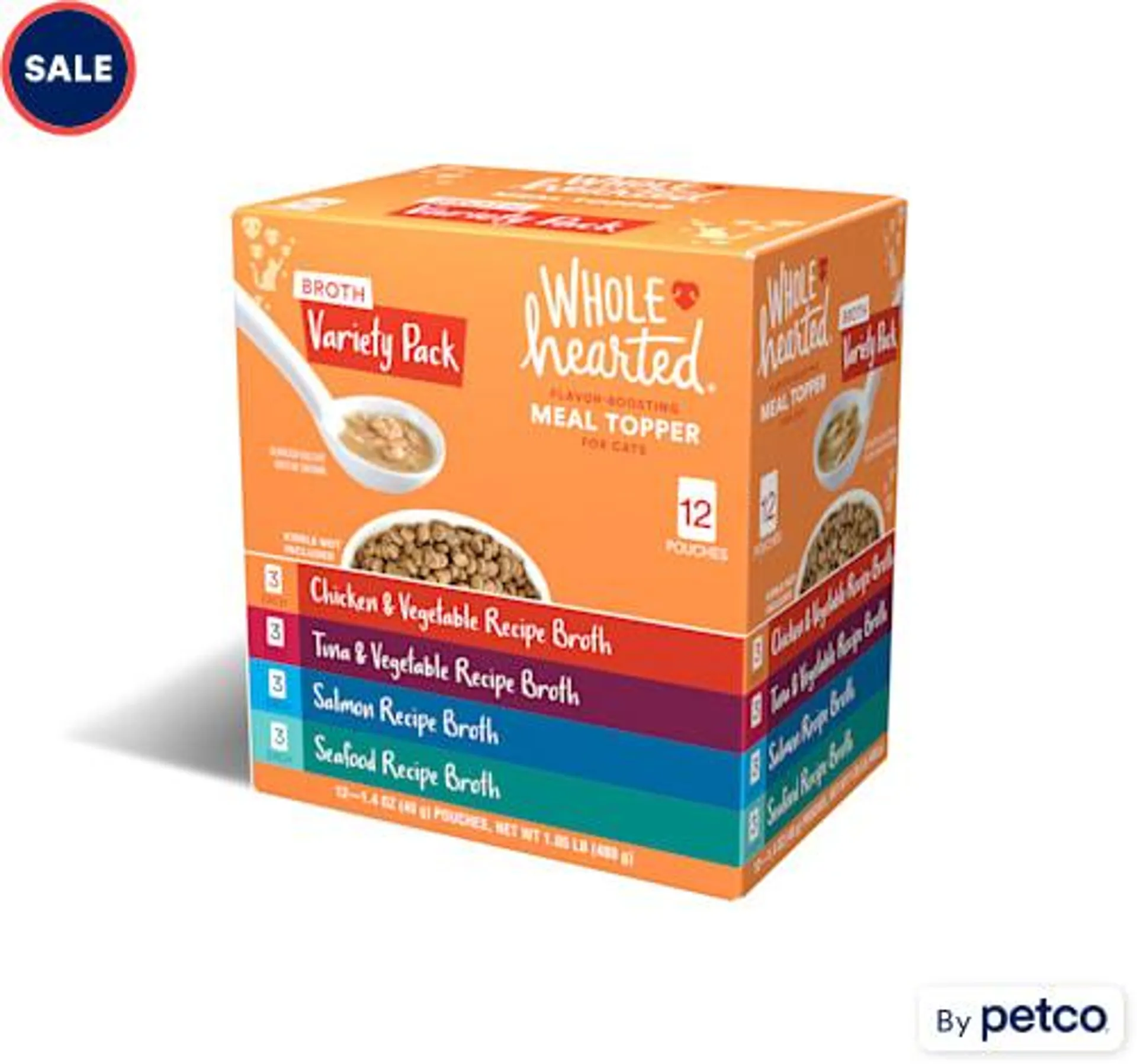 WholeHearted Flavor-Boosting Wet Cat Meal Topper Broths Variety Pack, 1.4 oz., Count of 12