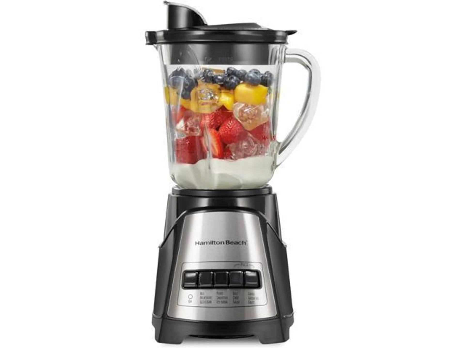 Hamilton Beach Power Elite Wave Action Blender For Shakes and Smoothies, Puree, Crush Ice, 40 Oz Glass Jar, 12 Functions, Stainless Steel Ice Sabre Blades, 700 Watts, Black (58148A)