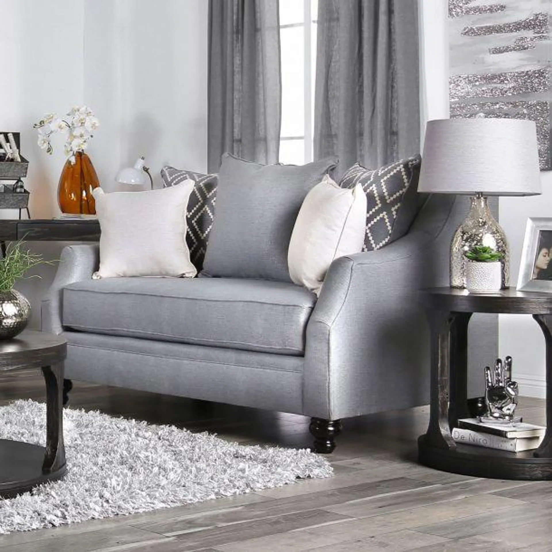 Nefyn 65" Loveseat with Sloped Arms by Furniture of America - Gray