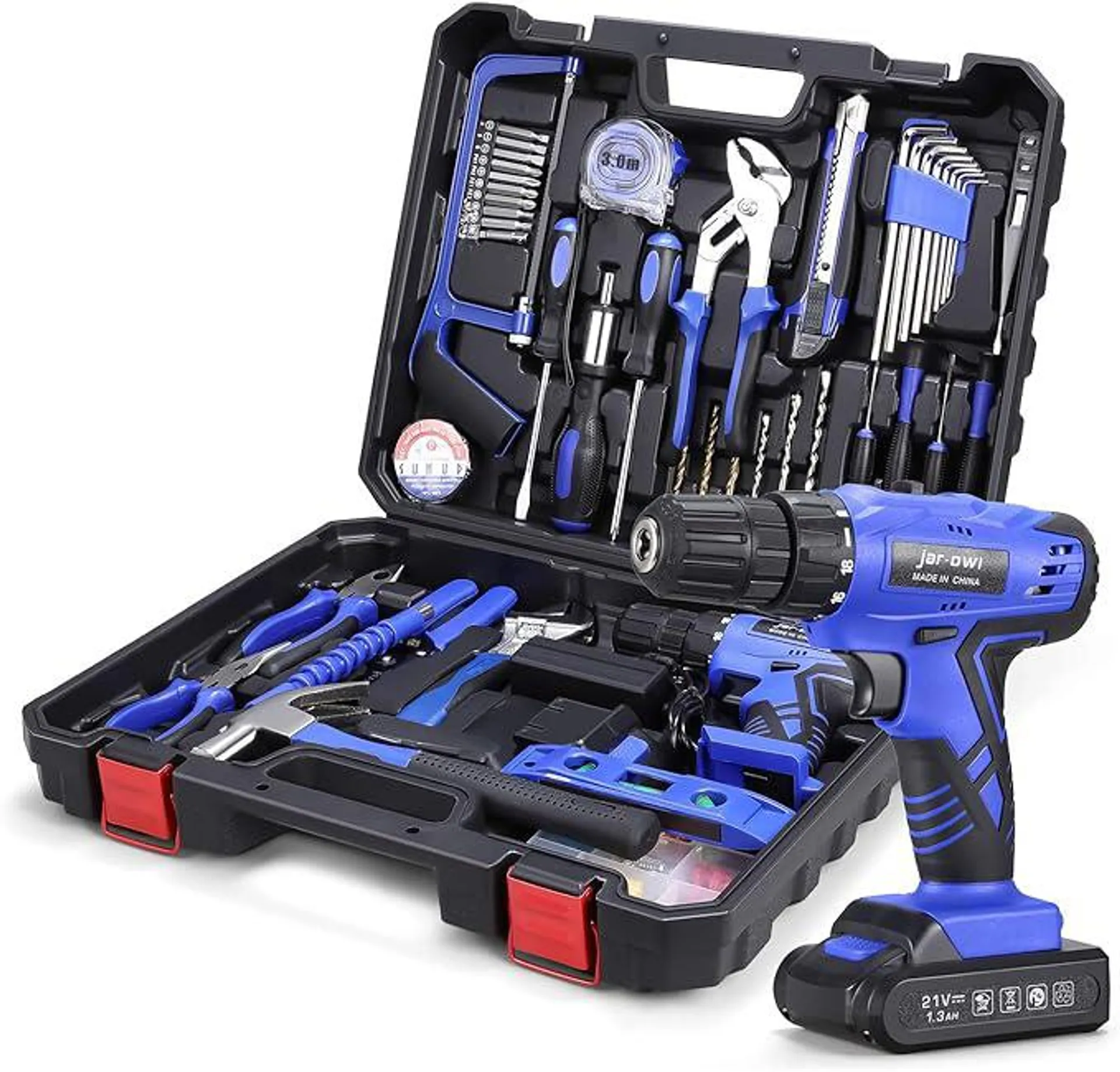 jar-owl Daily Household Tool Set with Drill, 21V Cordless Drill Drive Set with 112pcs Combo Hand Tool Kit for Mens Home Repair