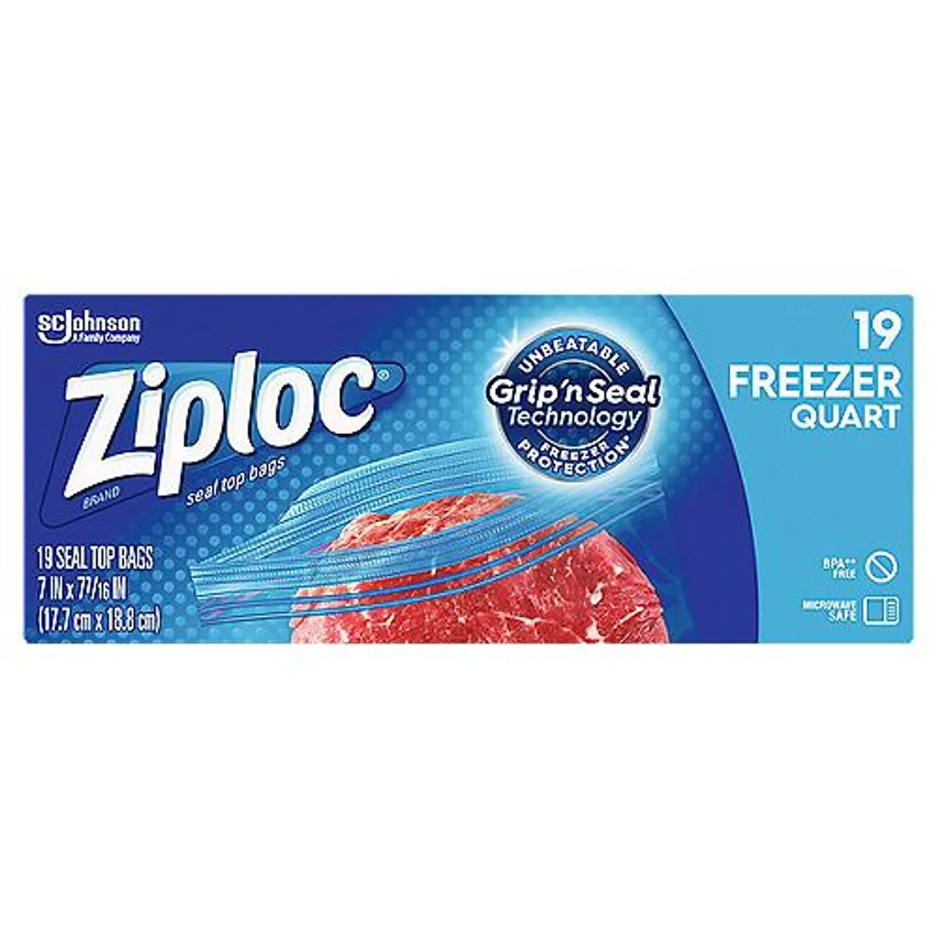 Ziploc Brand Freezer Quart with Grip 'n Seal Technology, Bags, 19 Each