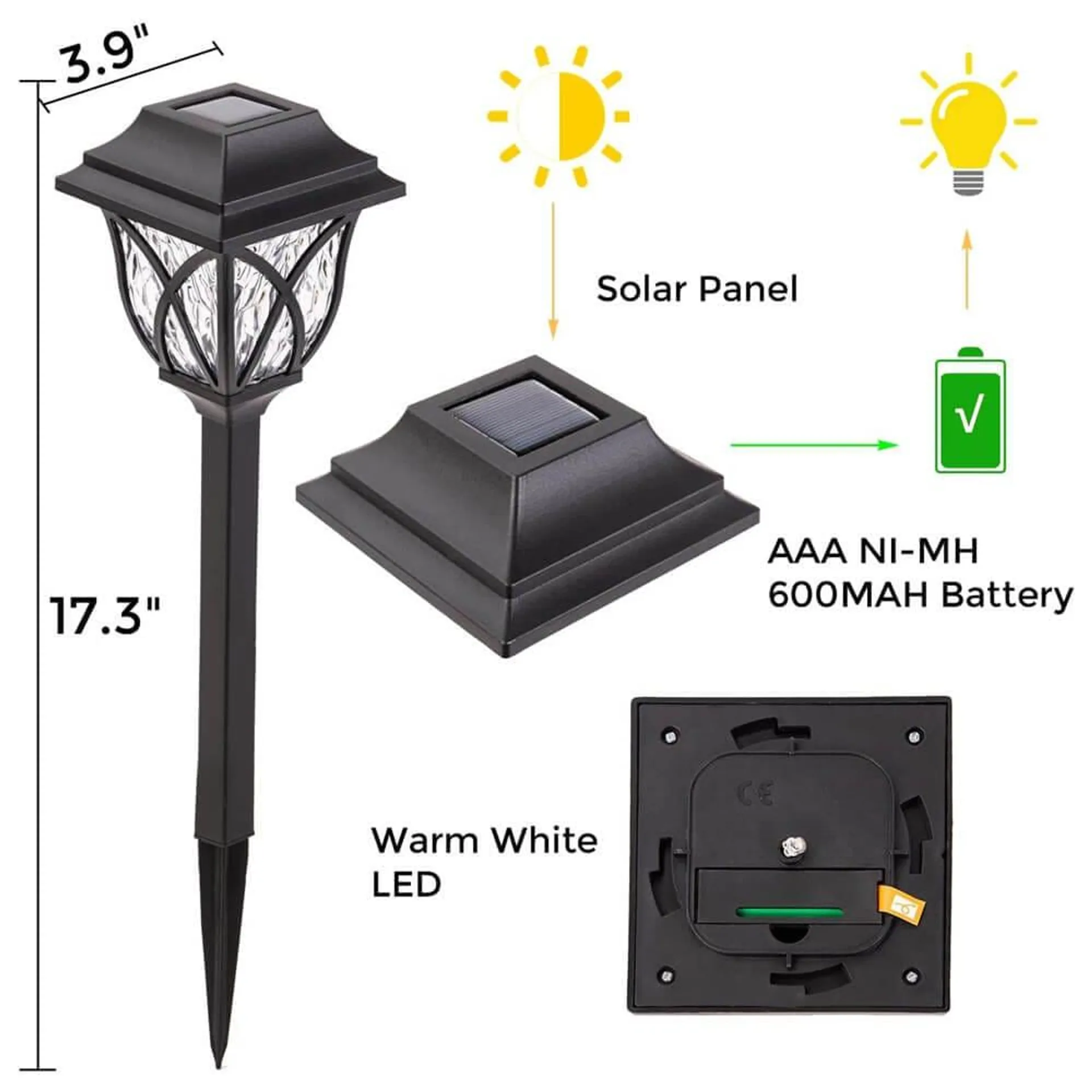 Laurel Canyon Classic Solar Pathway Lights, 6-Pack, Black