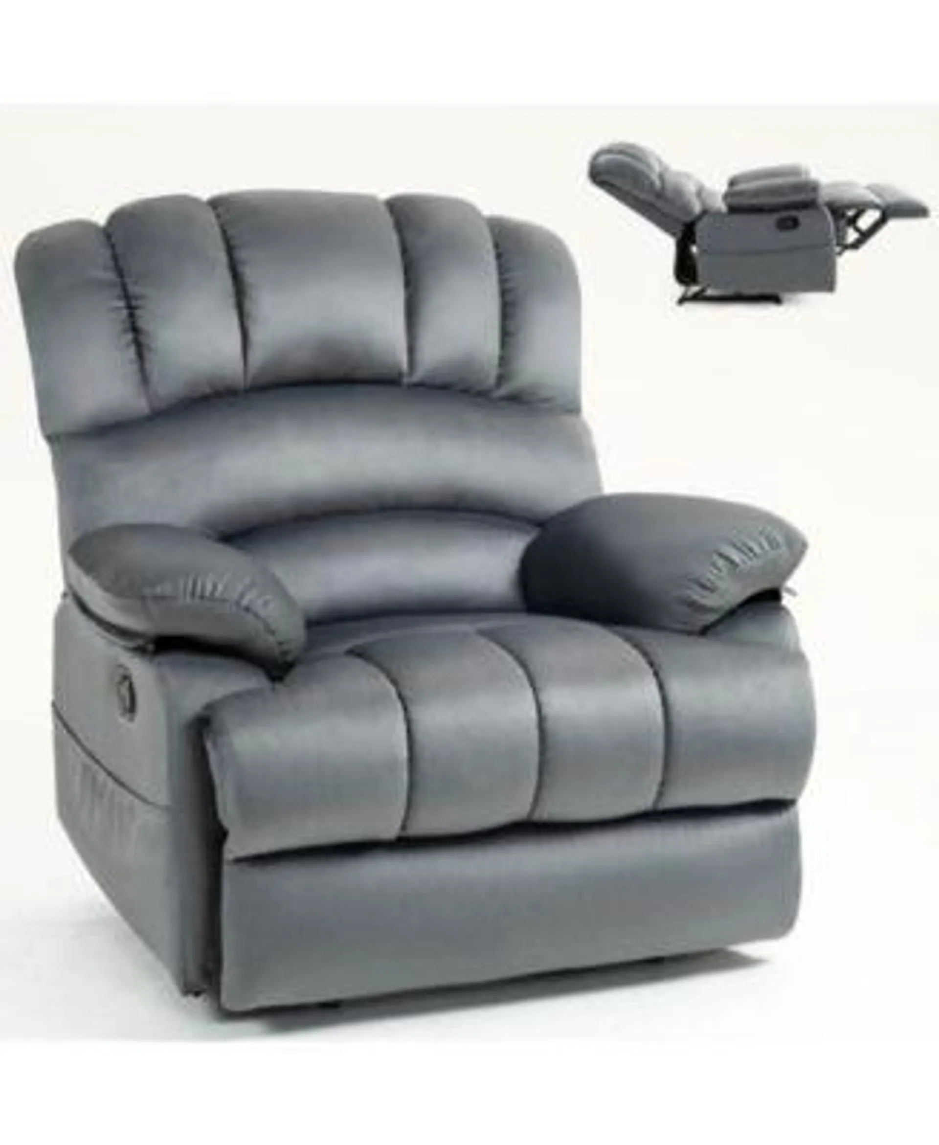 Grey Large Manual Recliner Chair in Fabric for Living Room