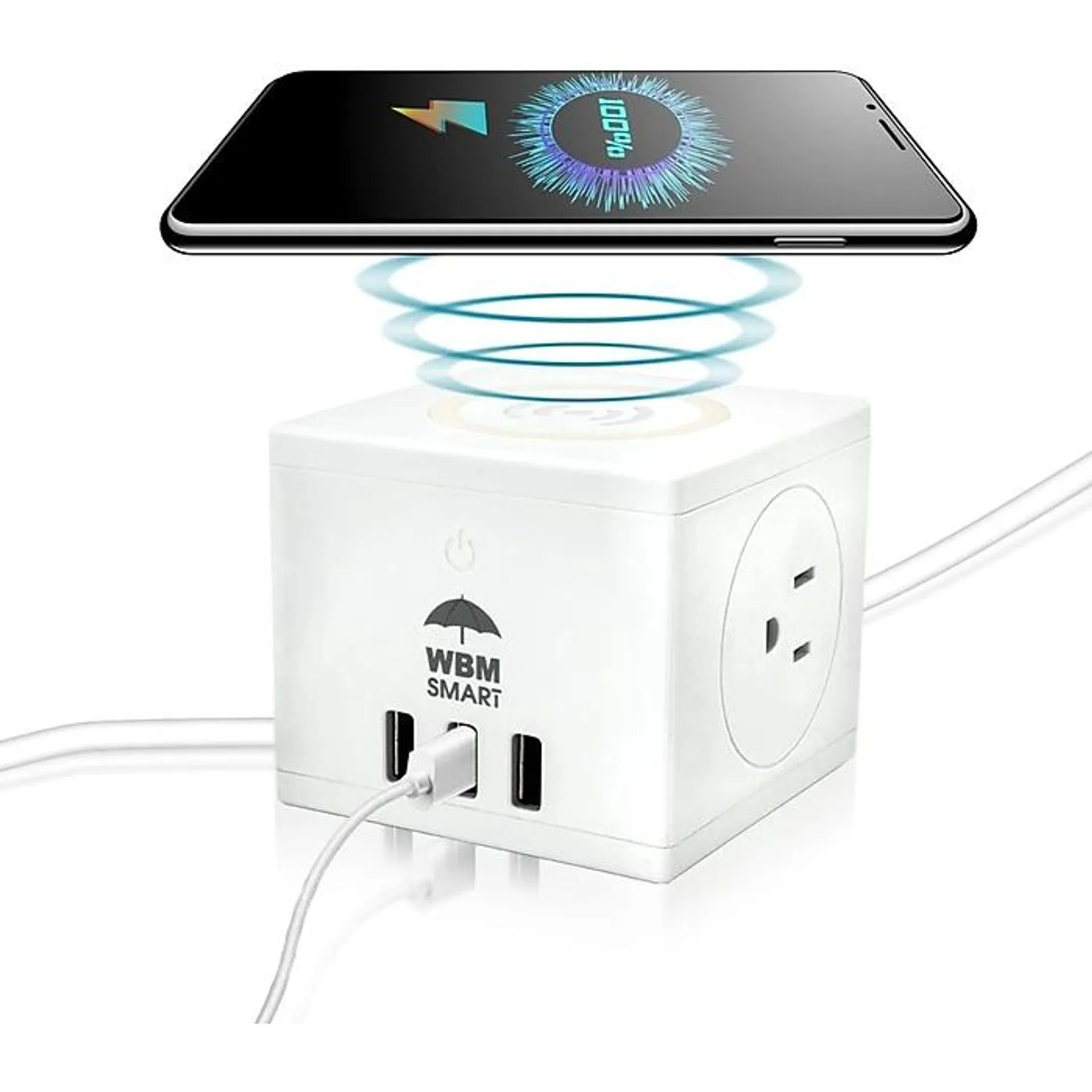 WBM 3 in 1 Power Strip with Wireless Charger,