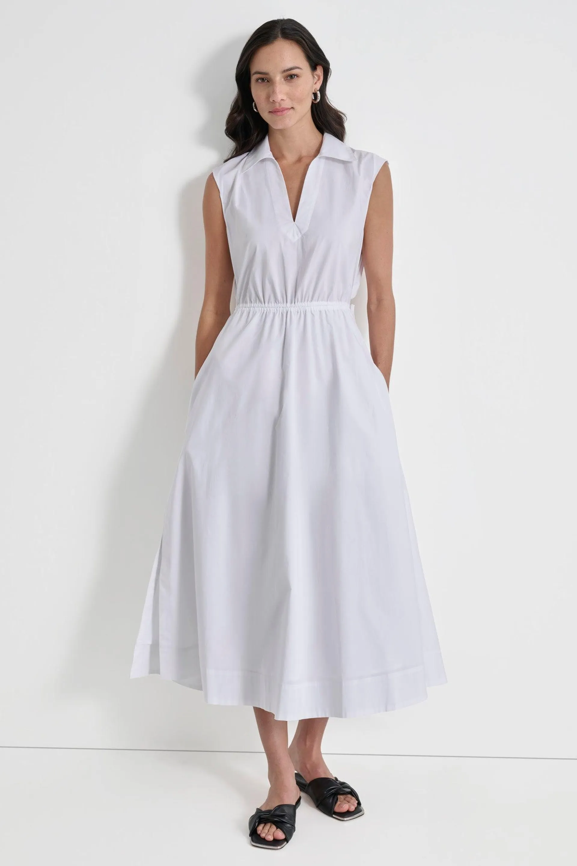 CUTOUT PINSTRIPED MIDI SHIRT DRESS