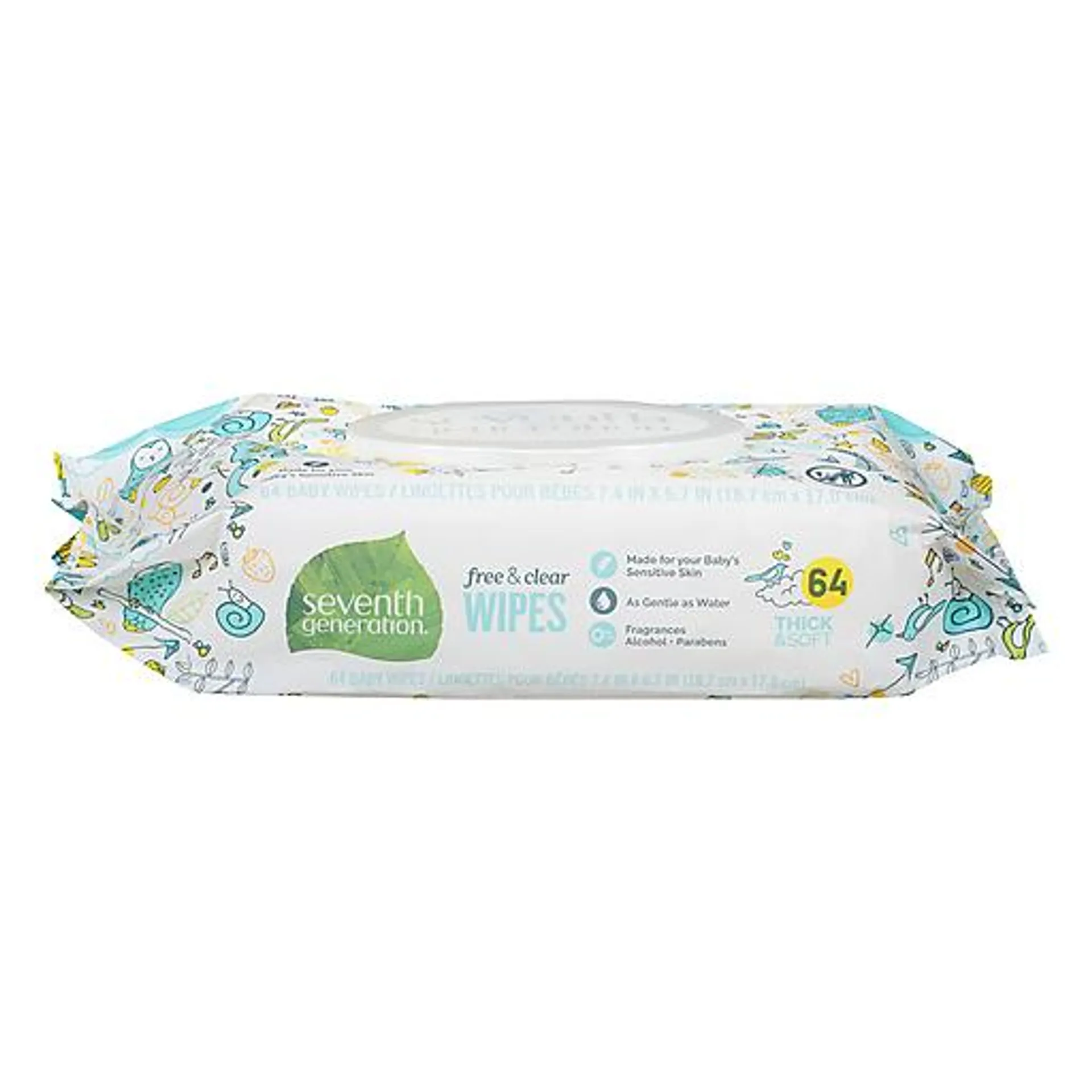 Seventh Generation Free and Clear Baby Wipes 64 ct package