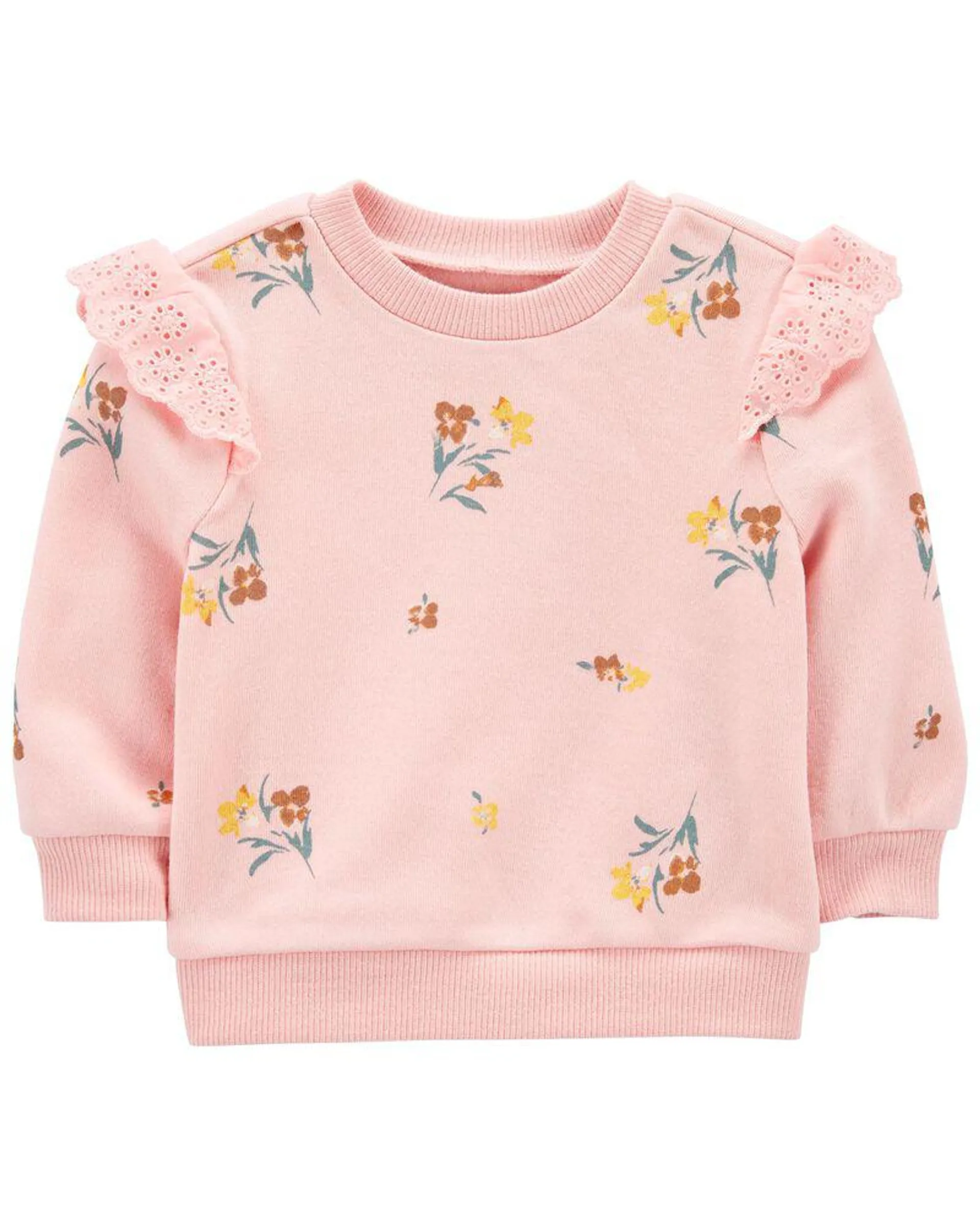 Baby Tossed Floral Print Ruffle Pullover