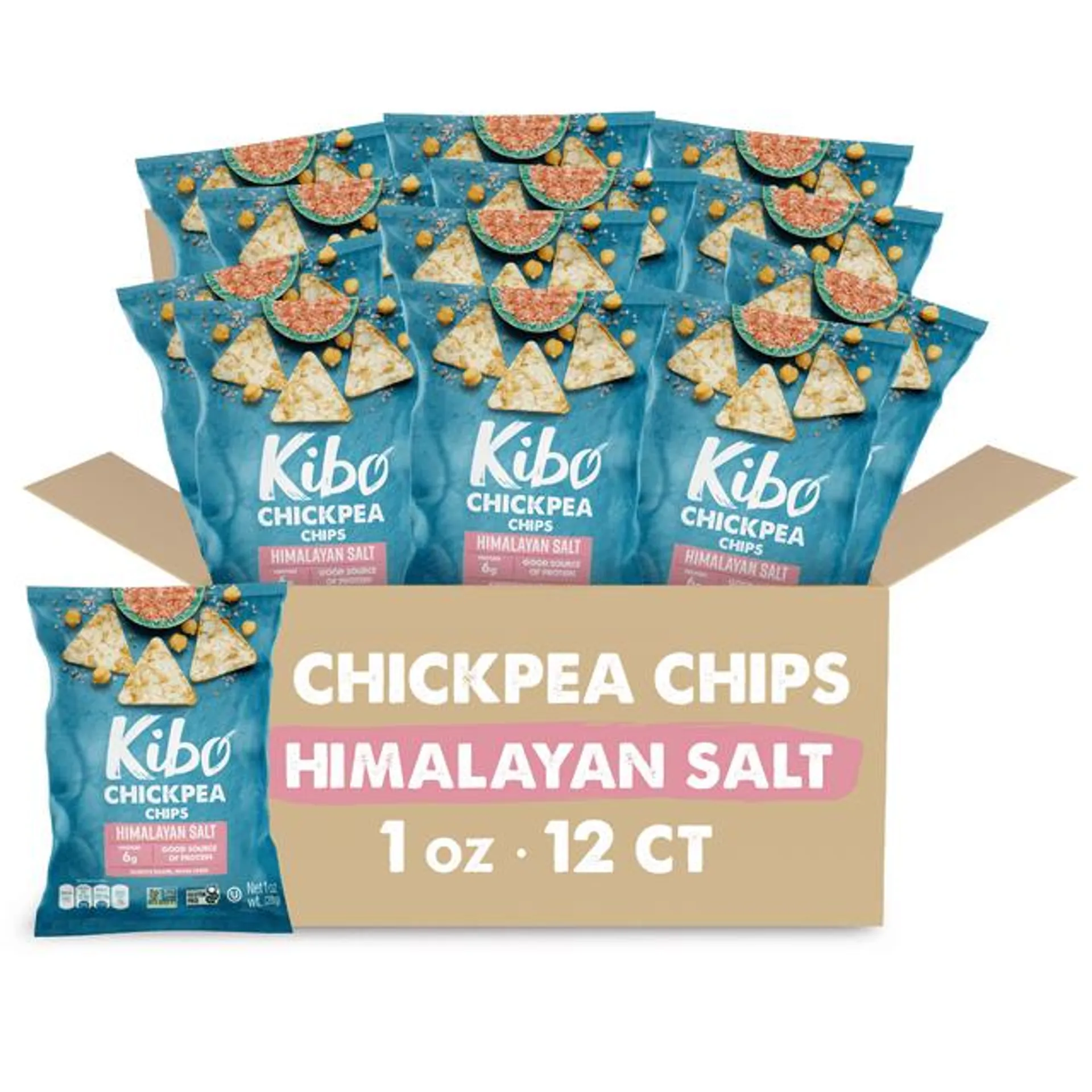 Kibo Healthy Snacks Chickpea Chips High Protein, Plant Based, Vegan, Gluten Free, Non GMO, Kosher, Bold & Crunchy - Himalayan Salt - 1 oz, 12 Count