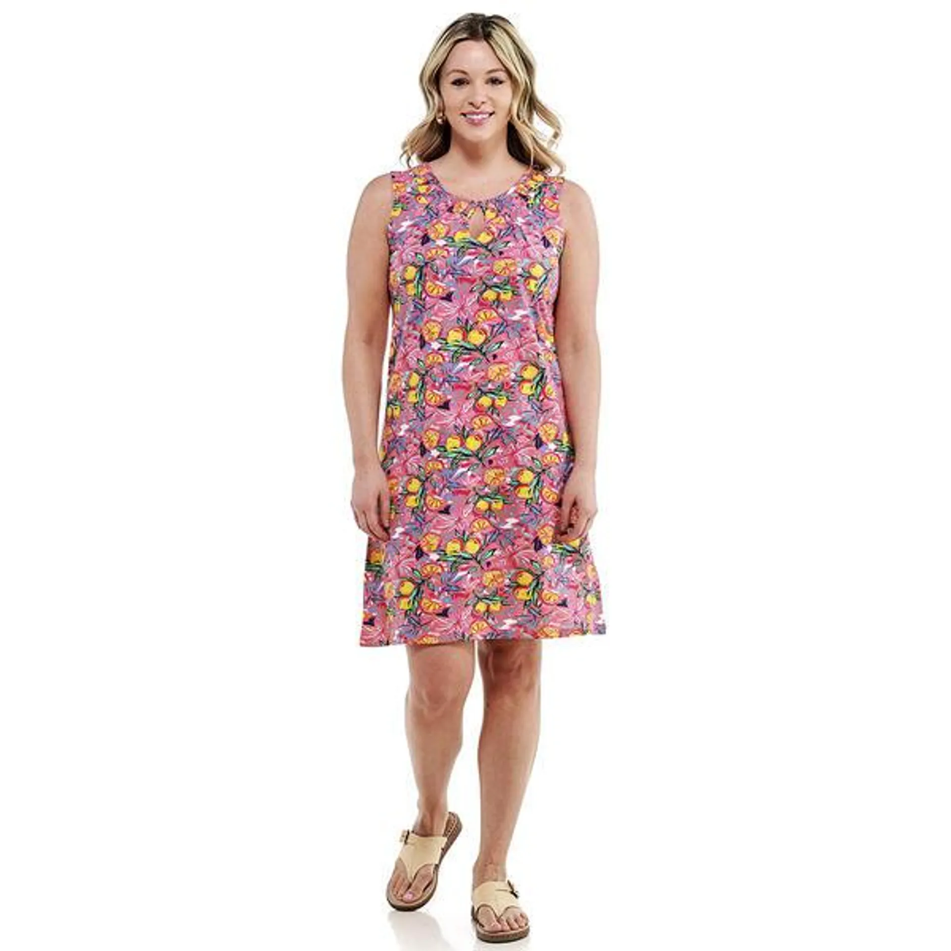 Plus Size Kiwi Fresh Sleeveless Lemons Smocked Shift Dress