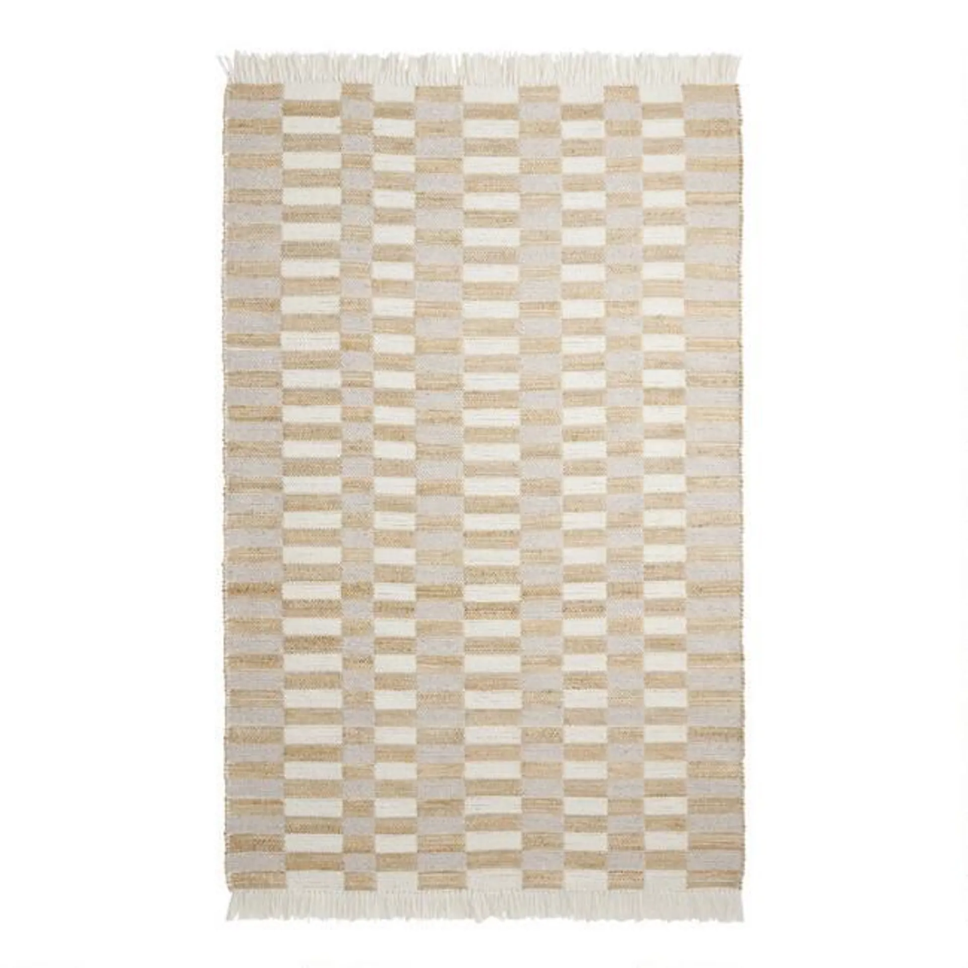 Vale Ivory and Gray Checkerboard Stripe Jute Blend Area Rug