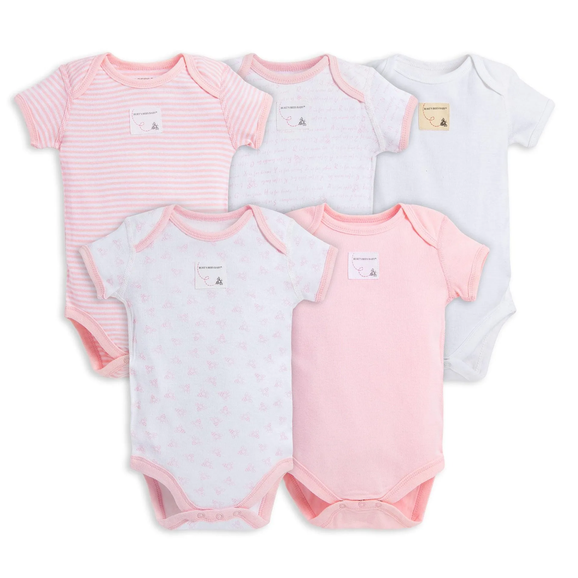 Burt's Bees Baby Organic Baby Girl Short Sleeve Bodysuits, 5-Pack