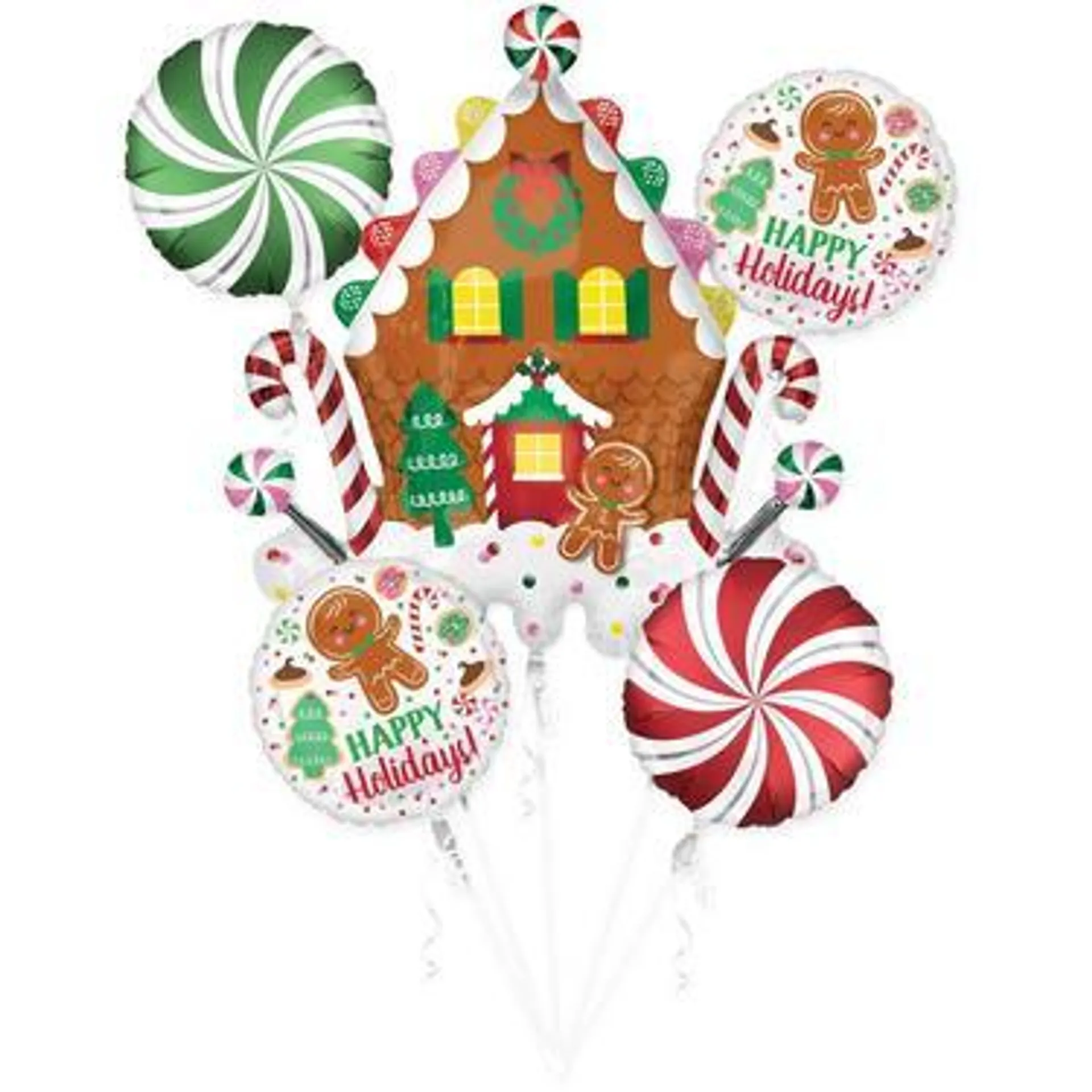 Gingerbread House & Holiday Cookies Foil Balloon Bouquet, 5pc