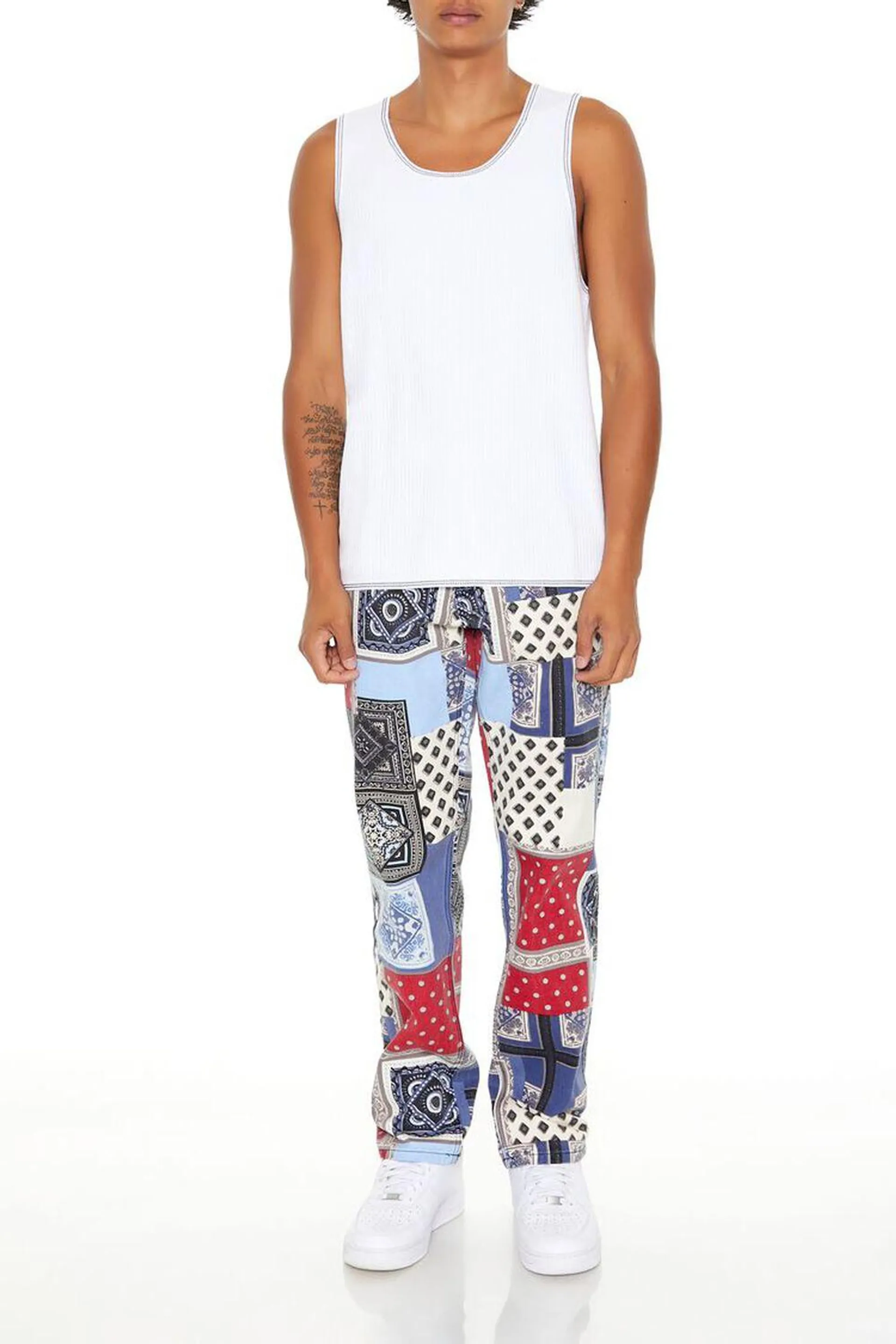 Slim-Fit Patchwork Print Jeans