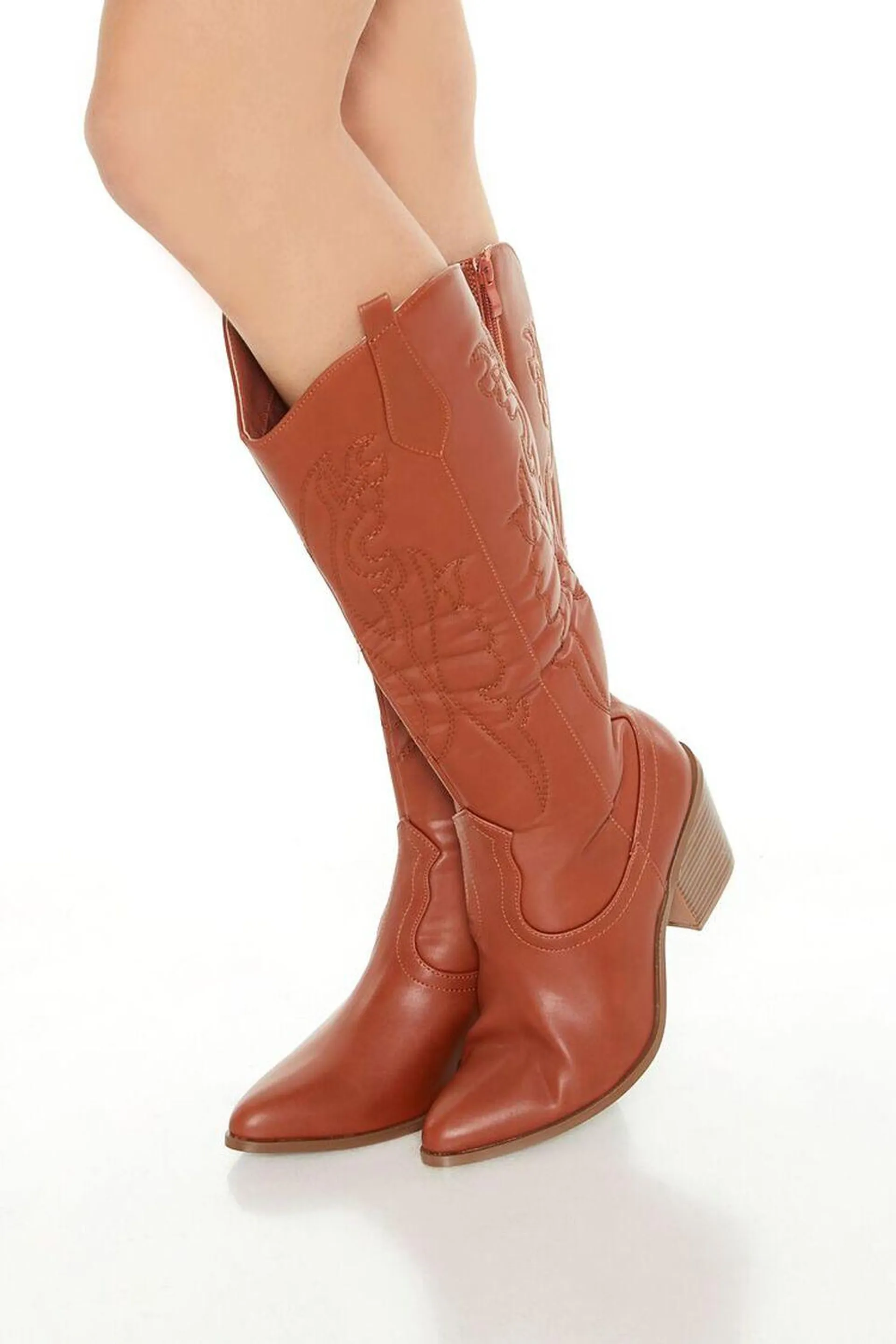 Embroidered Faux Leather Cowboy Boots