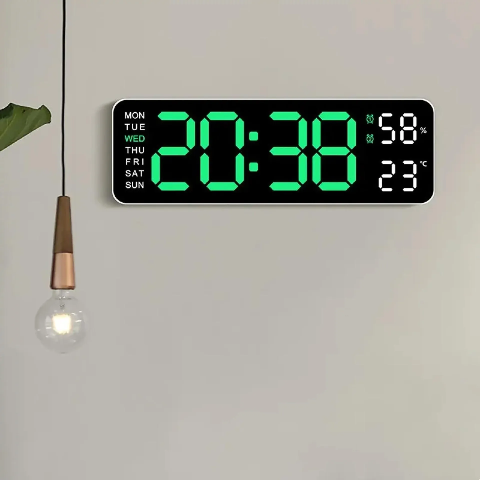 Reloj de pared digital grande de 9 pulgadas con alimentación por USB, temperatura, humedad, semana, atenuador automático, horario de verano, reloj de mesa, despertador LED electrónico de 12/24 horas