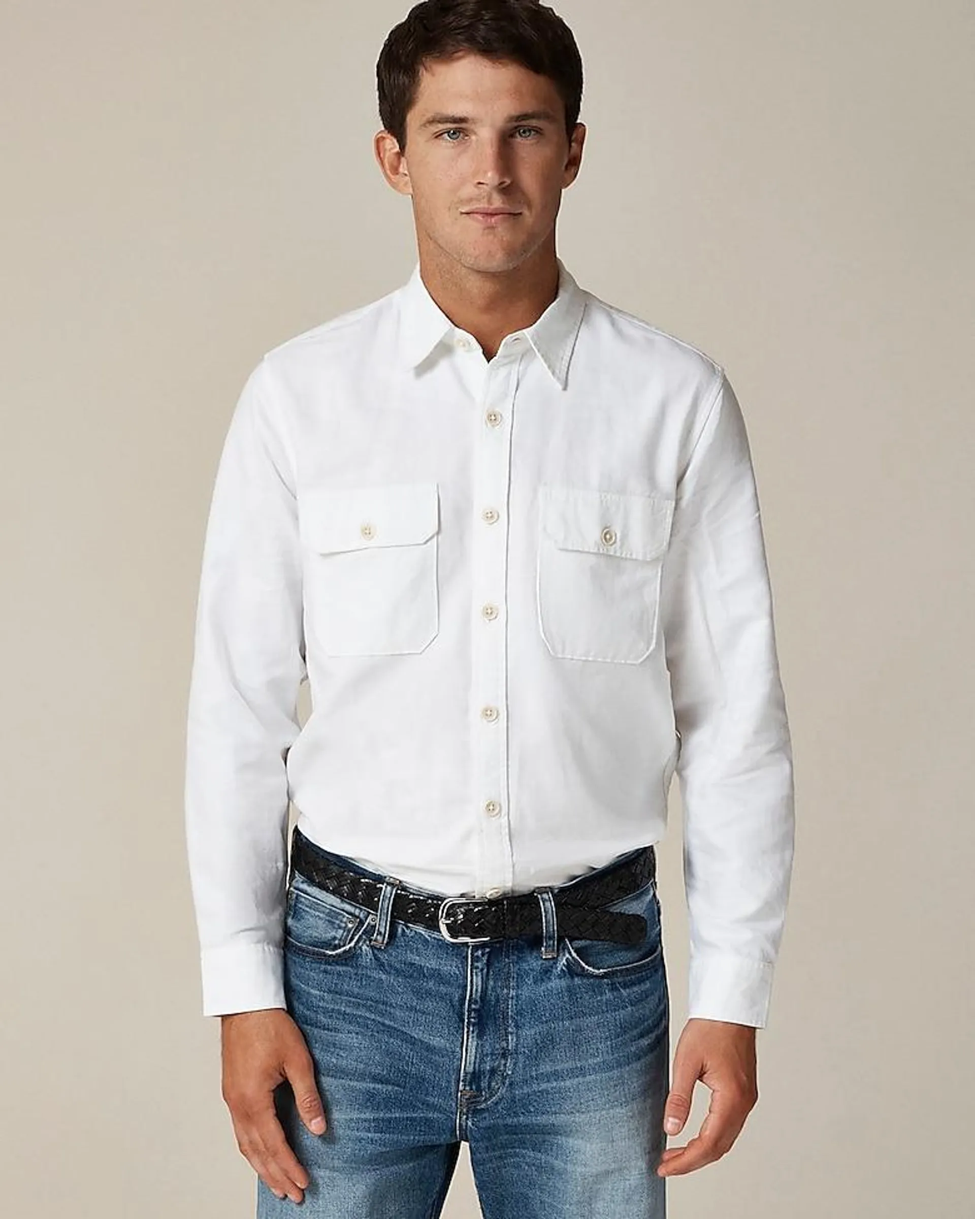 Linen-cotton blend twill workshirt