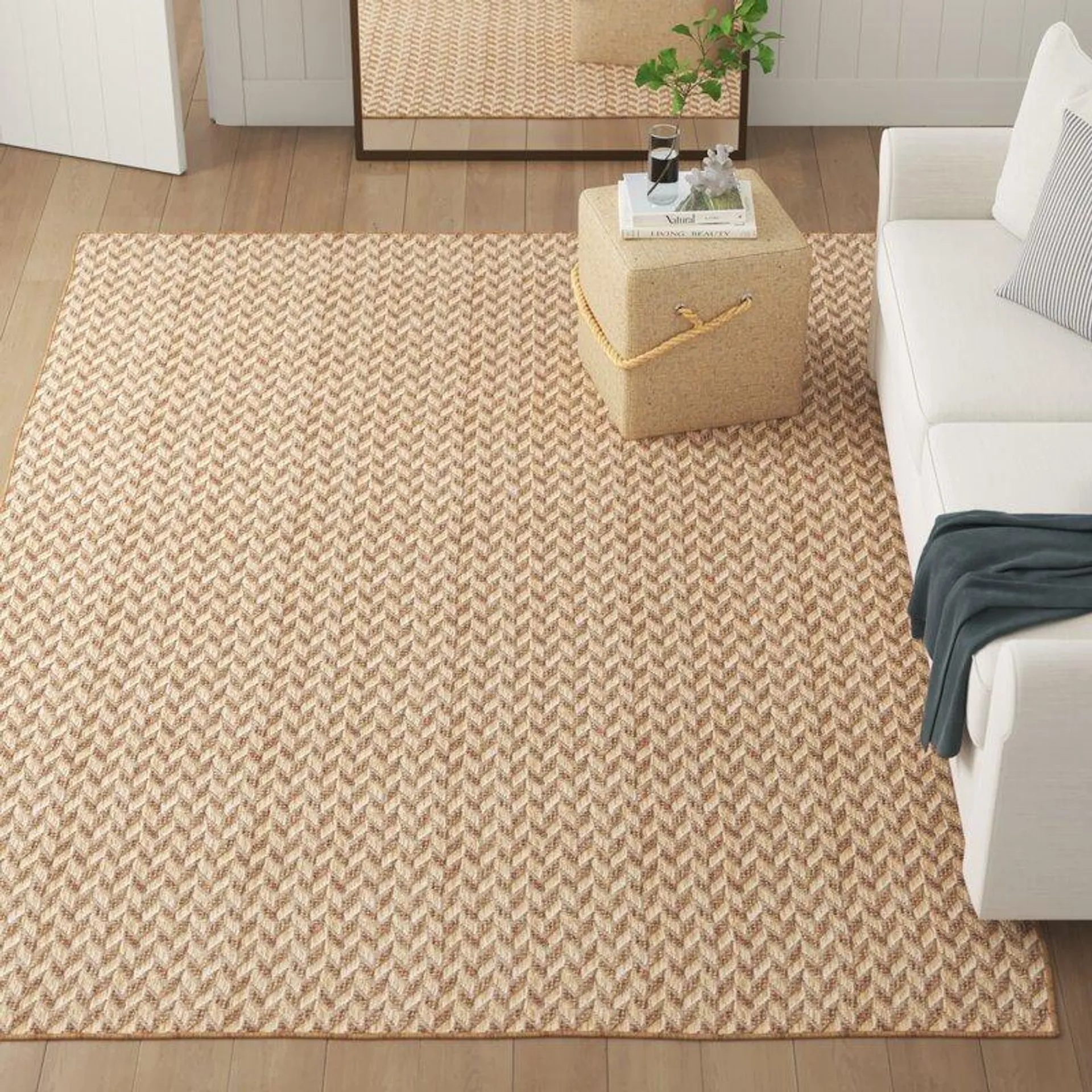 Malaya Herringbone Power Loom Brown/Tan Indoor/Outdoor Rug