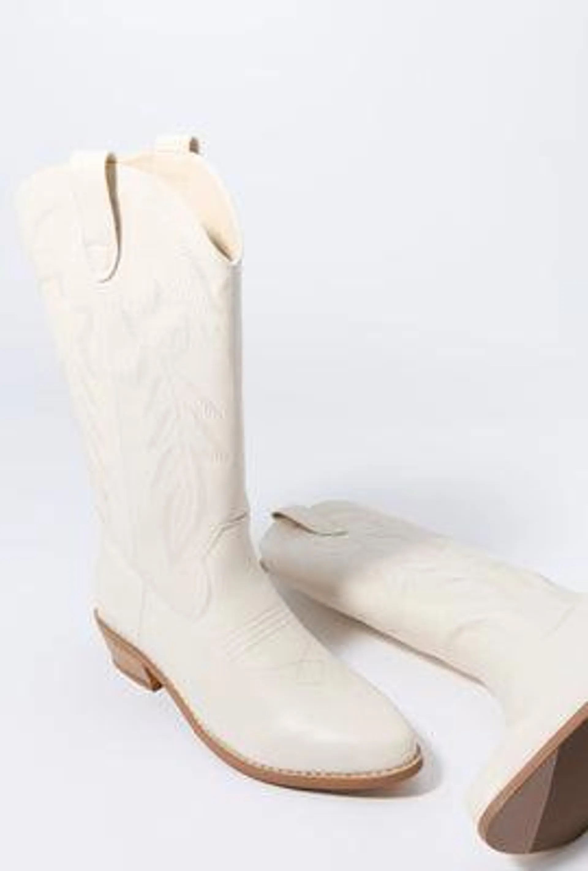 White Faux Leather Tall Cowboy Boot