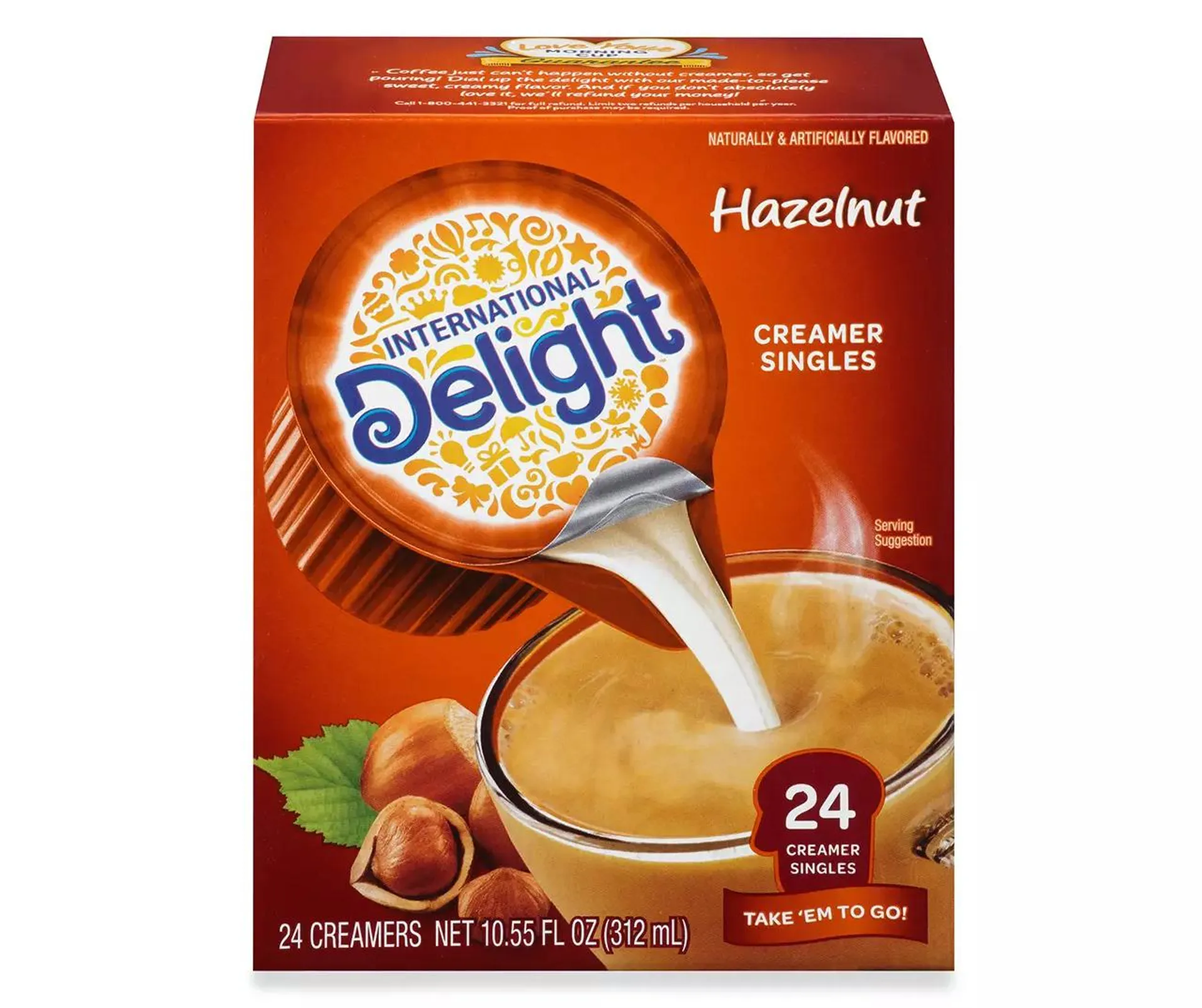 International Delight Coffee Creamer Singles, Hazelnut, Shelf Stable Flavored Creamer, 24 Ct, 0.44 FL OZ, Pre-Portioned Creamers