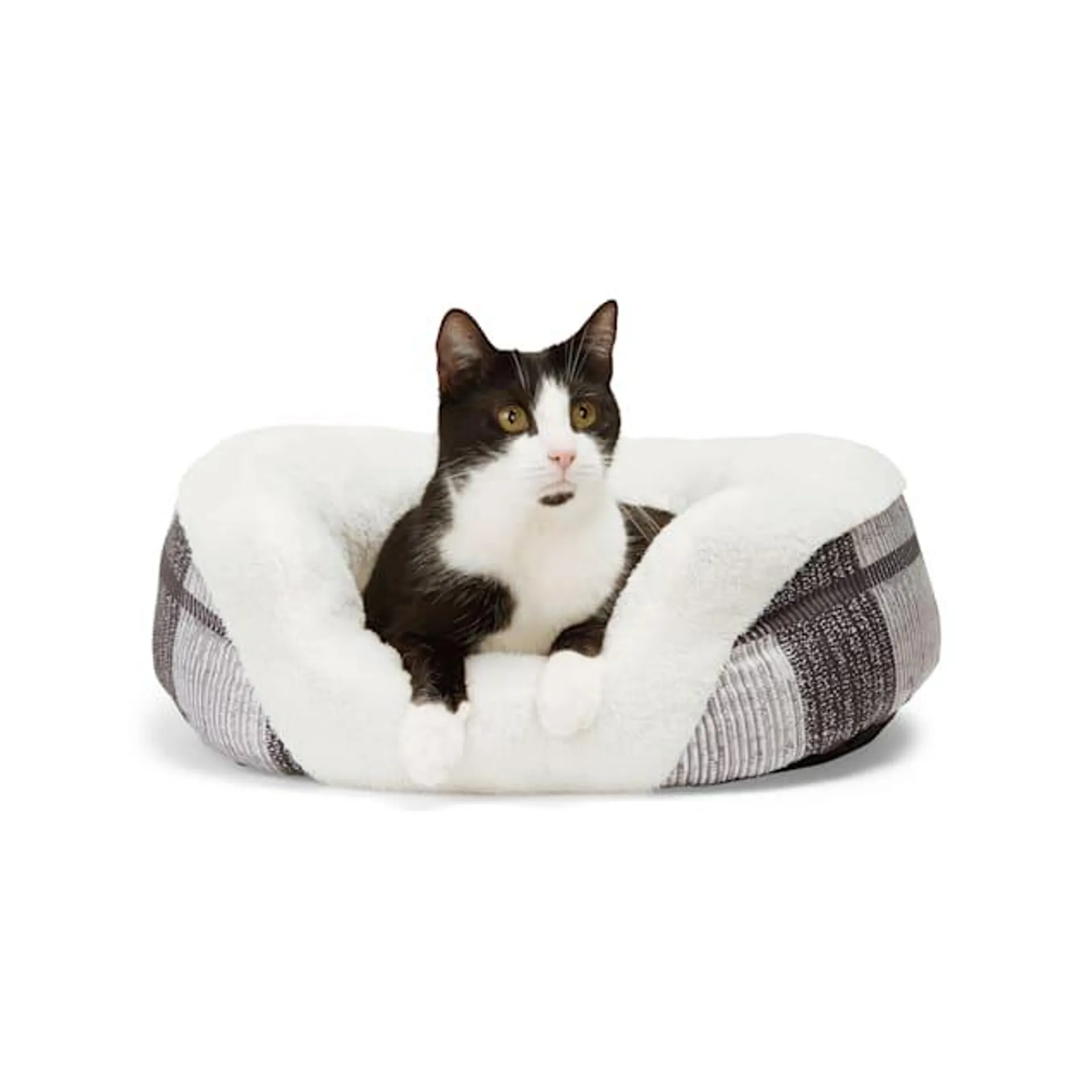 EveryYay Essentials Oval Cuddler Dog Bed, 23" L X 17" W X 7" H, Black and White Plaid