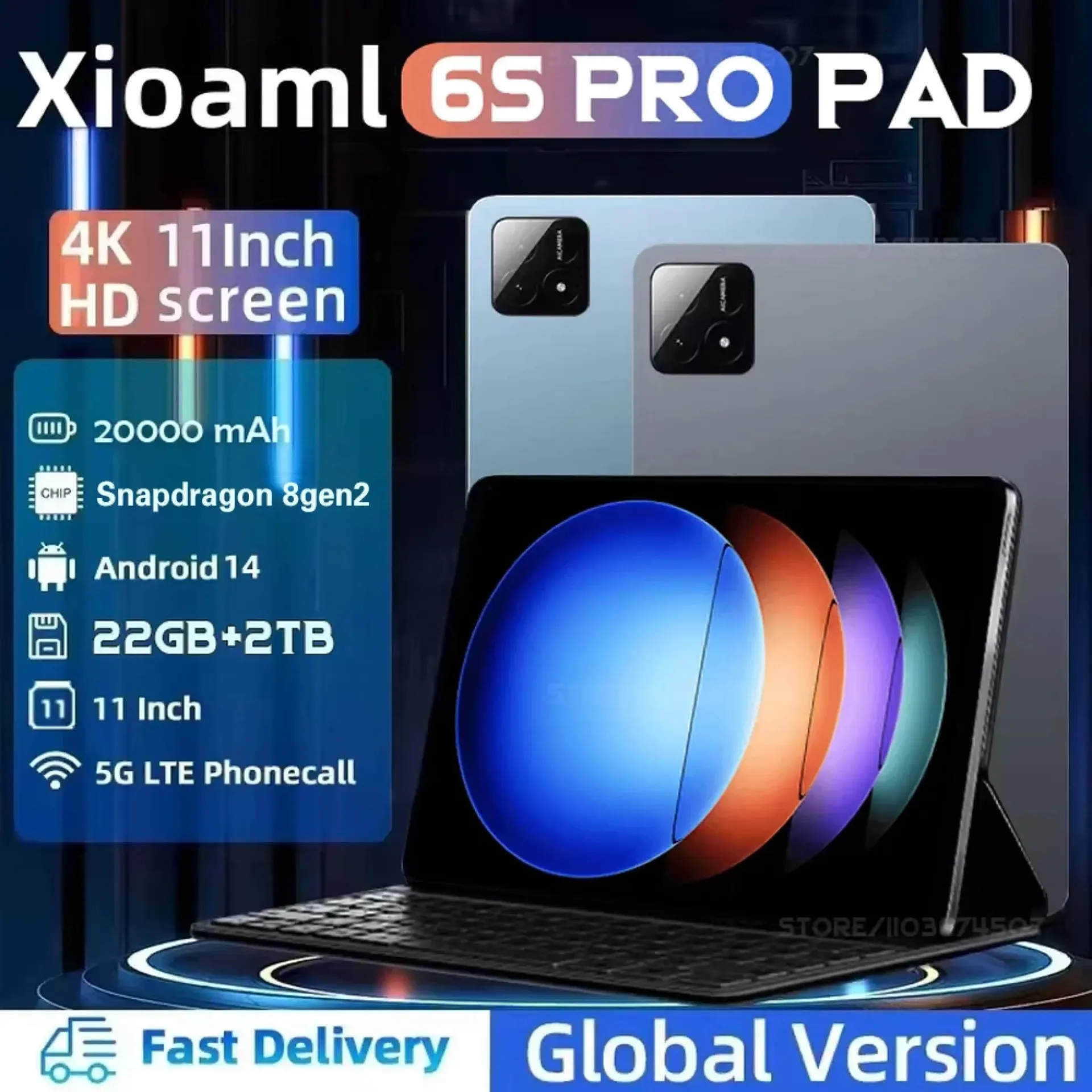 Tableta PC original Pad 2025S Pro versión global 6 Android 14 Pad 6s Pro Snapdragon 8 Gen2 16 GB 1 TB 2 TB 5G Wifi dual 4K Tablet